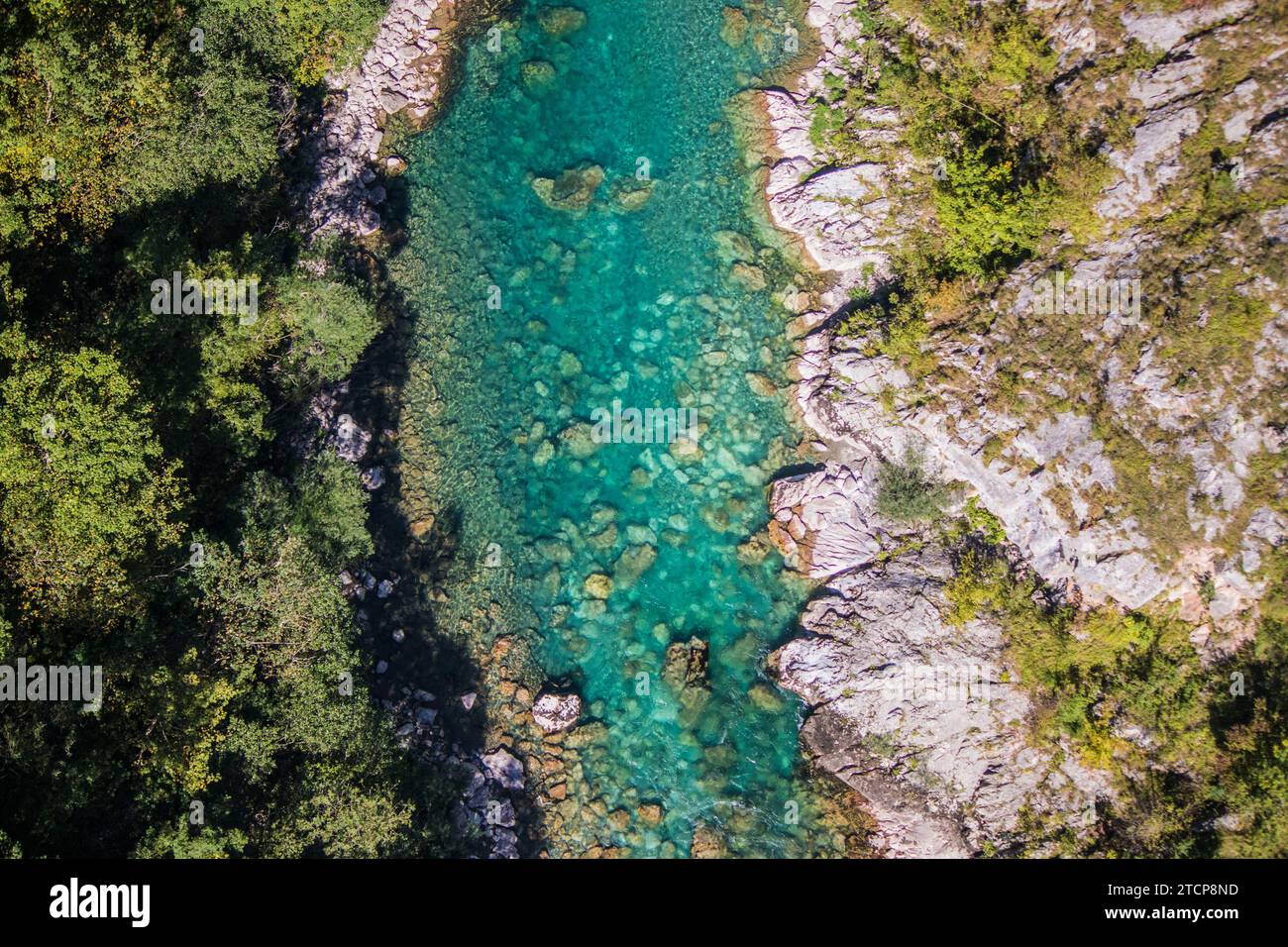 Der Fluss Tara, einer der saubersten in Europa, von der Durdevica Tara Canyon Brücke aus gesehen, Montenegro Stockfoto