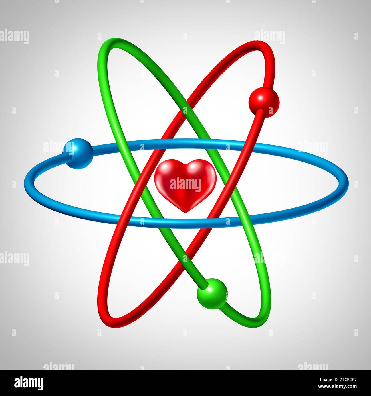 Die Liebe zur Physik oder die Wissenschaft der Liebe und das Gefühl der Romantik oder das innere Wirken der Anziehung als Kernprotonen Neutronen und Elektronen Stockfoto