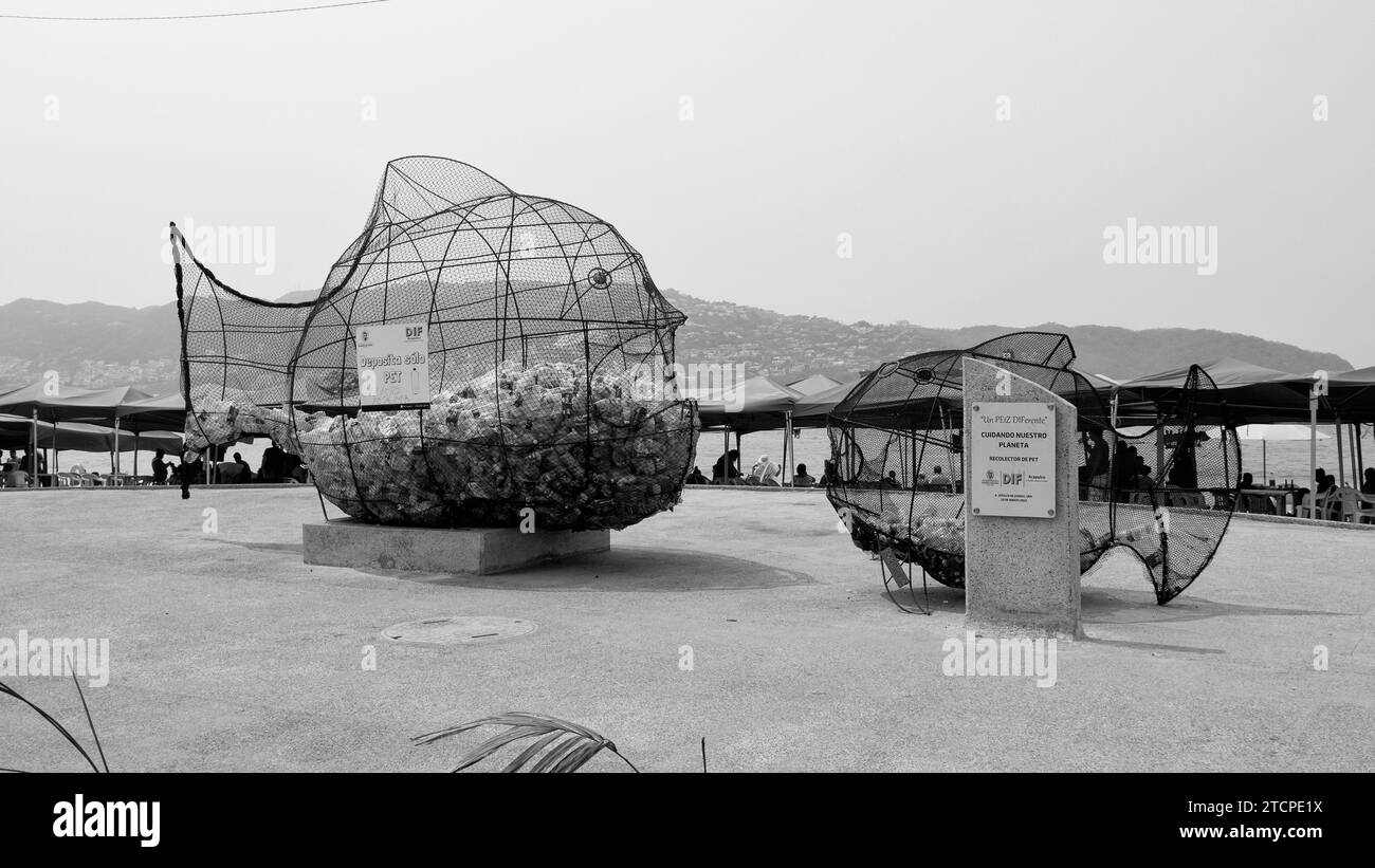 Acapulco, Mexiko - 12. Mai 2019: Fischdenkmal ein Konzept des Umweltschutzes. Stockfoto