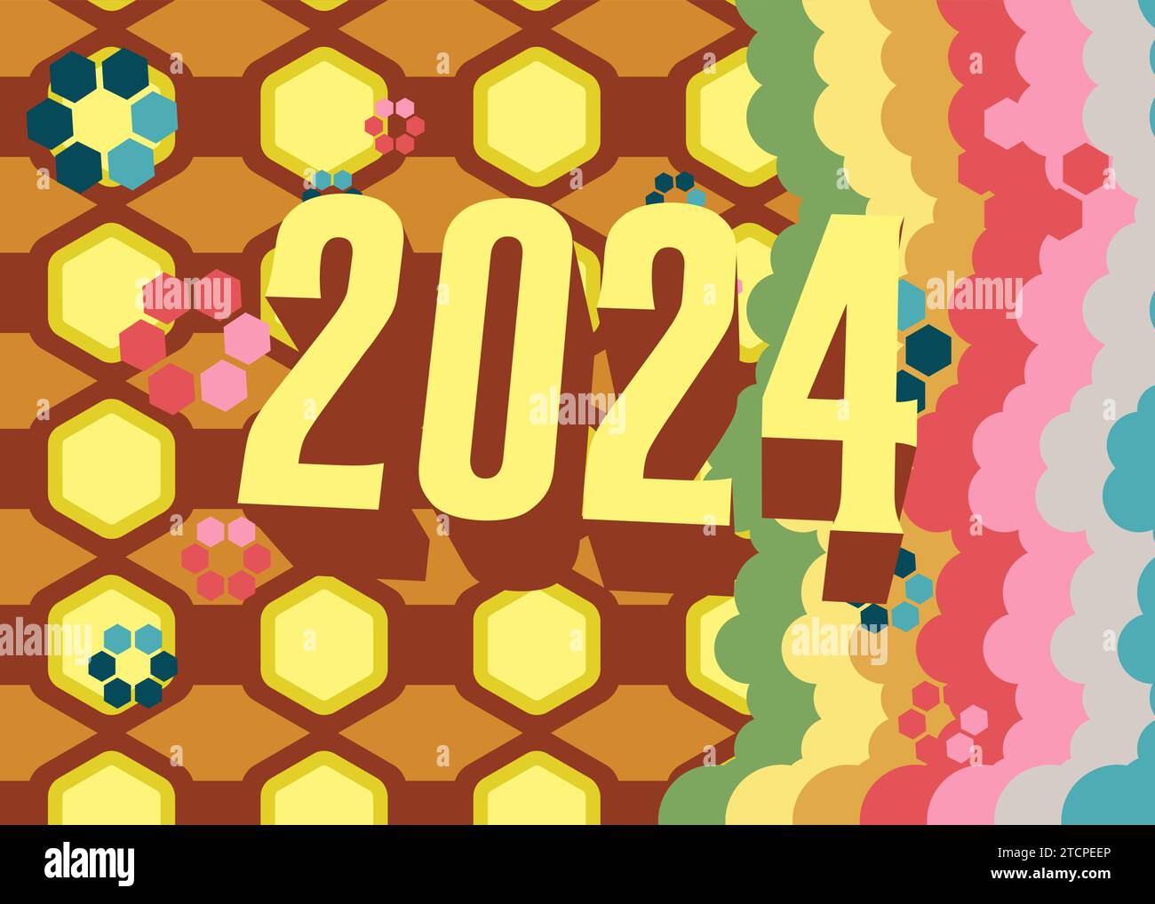 Retro 70s Hintergrund mit der Nummer 2024. Groovige Kunstvorlage aus