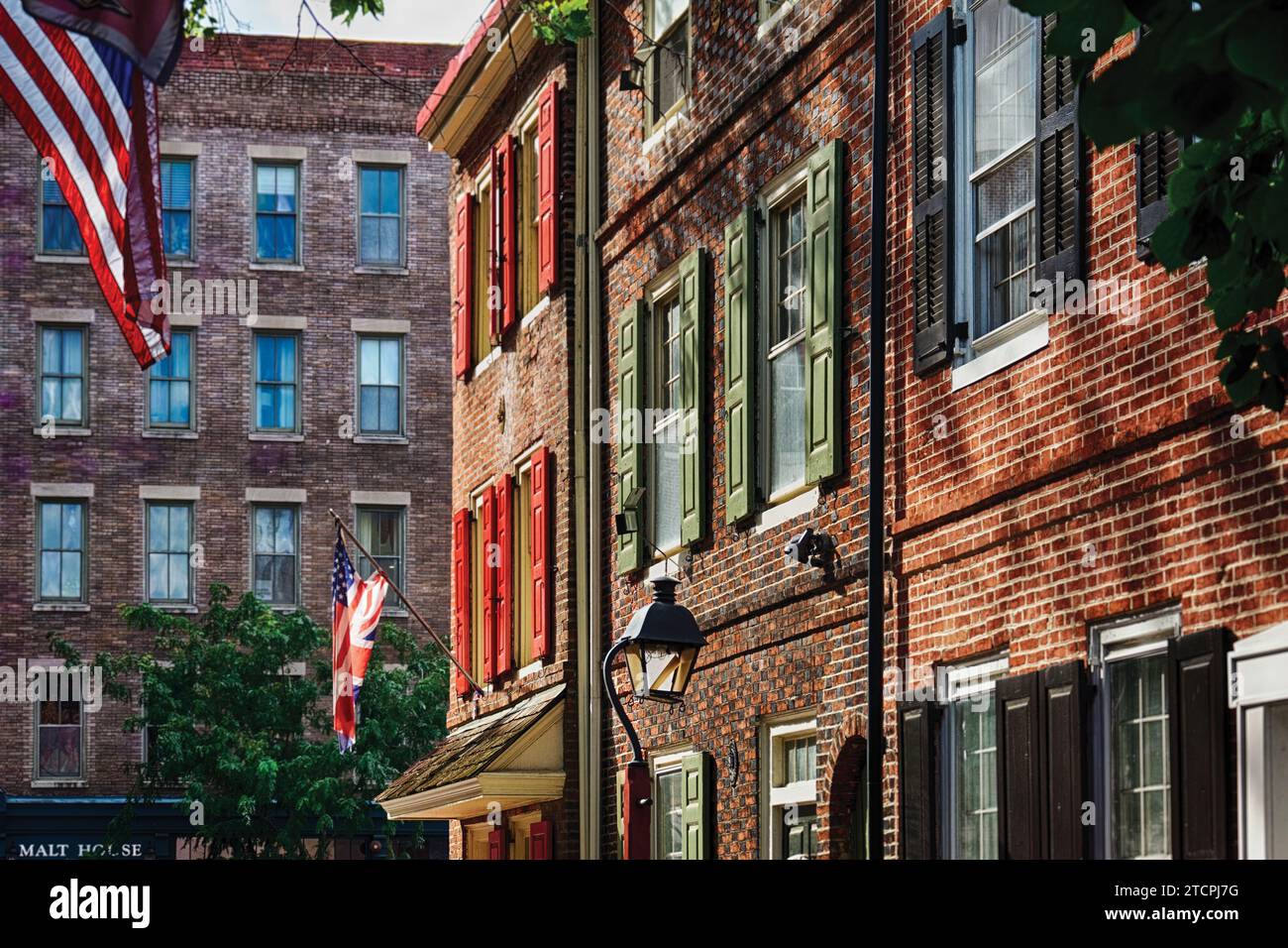 Old Philadelphia Colonial Rowhouses, Elfreth's Alley, Pennsylvania, USA Stockfoto