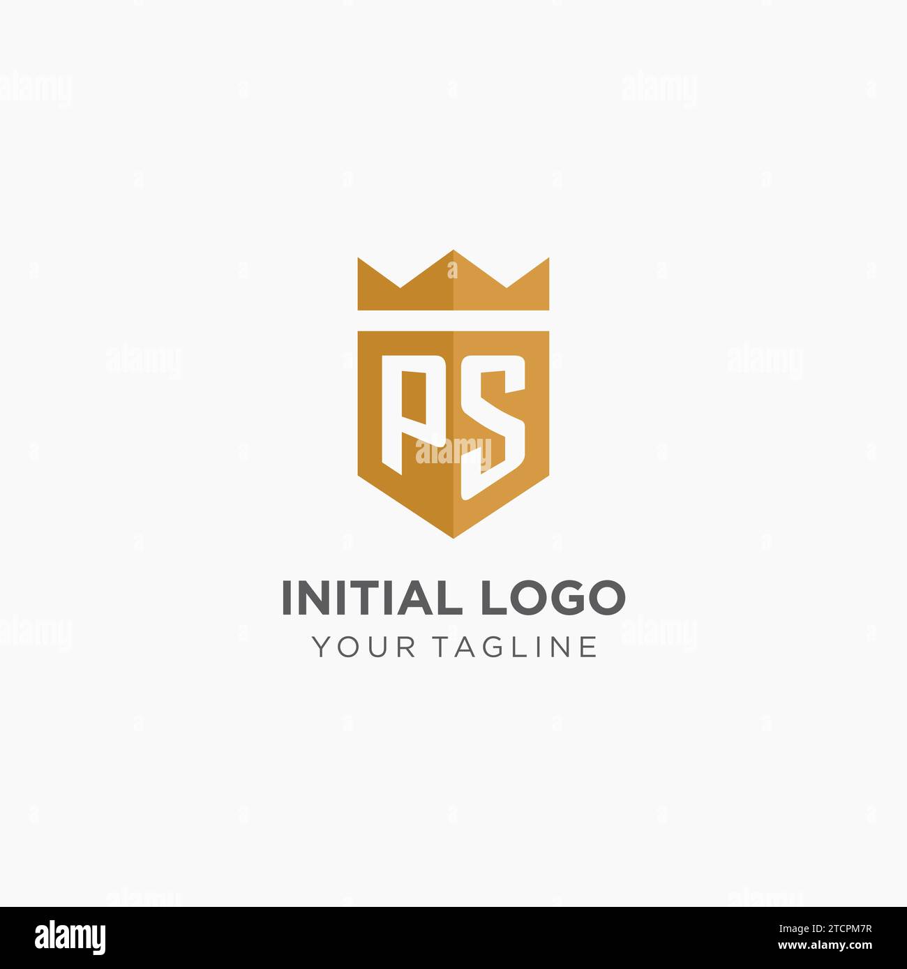 PS-Logo im Monogramm mit geometrischem Schild und Krone, luxuriöse, elegante Vektorgrafik im ersten Logodesign Stock Vektor