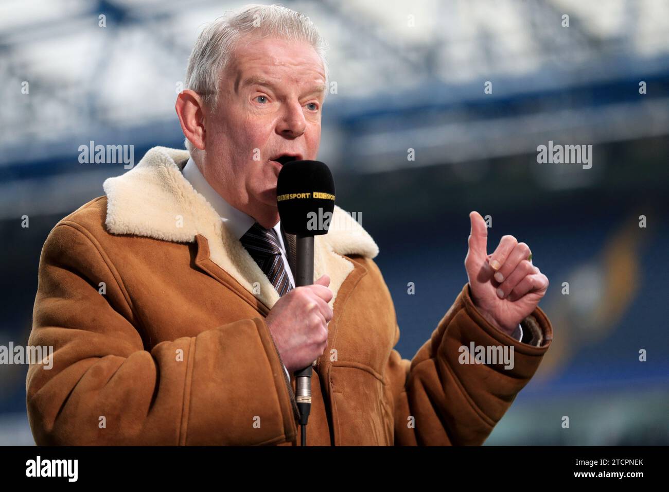 Aktenfoto vom 31. Dezember 2016 von John Motson. Der legendäre Fußballkommentator John Motson wurde mit Tribut geehrt, nachdem er im Alter von 77 Jahren gestorben war. Ausgabedatum: Donnerstag, 14. November 2023. Stockfoto