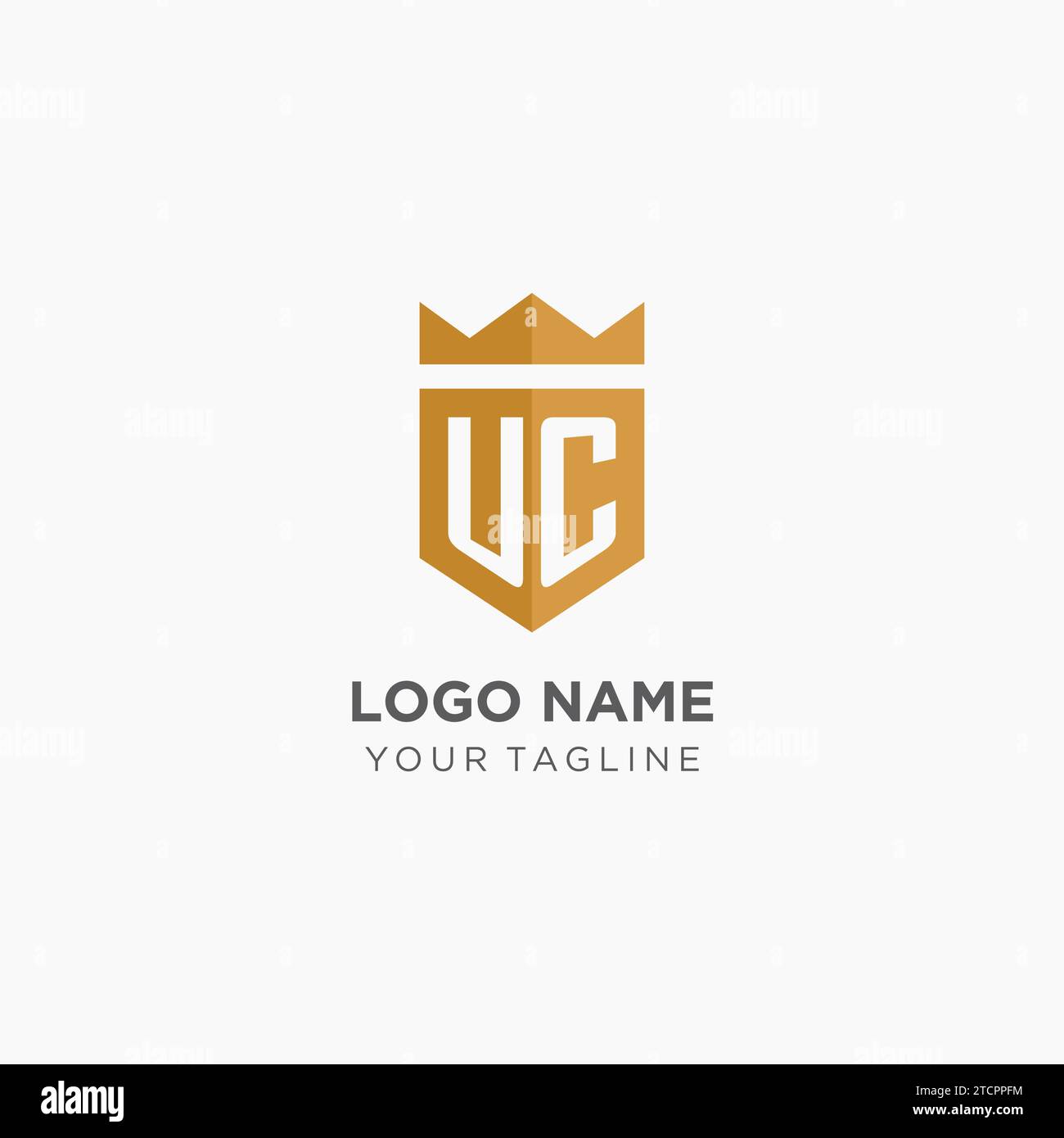 Monogramm UC-Logo mit geometrischem Schild und Krone, luxuriöse, elegante Vektorgrafik im Initiallogo-Design Stock Vektor