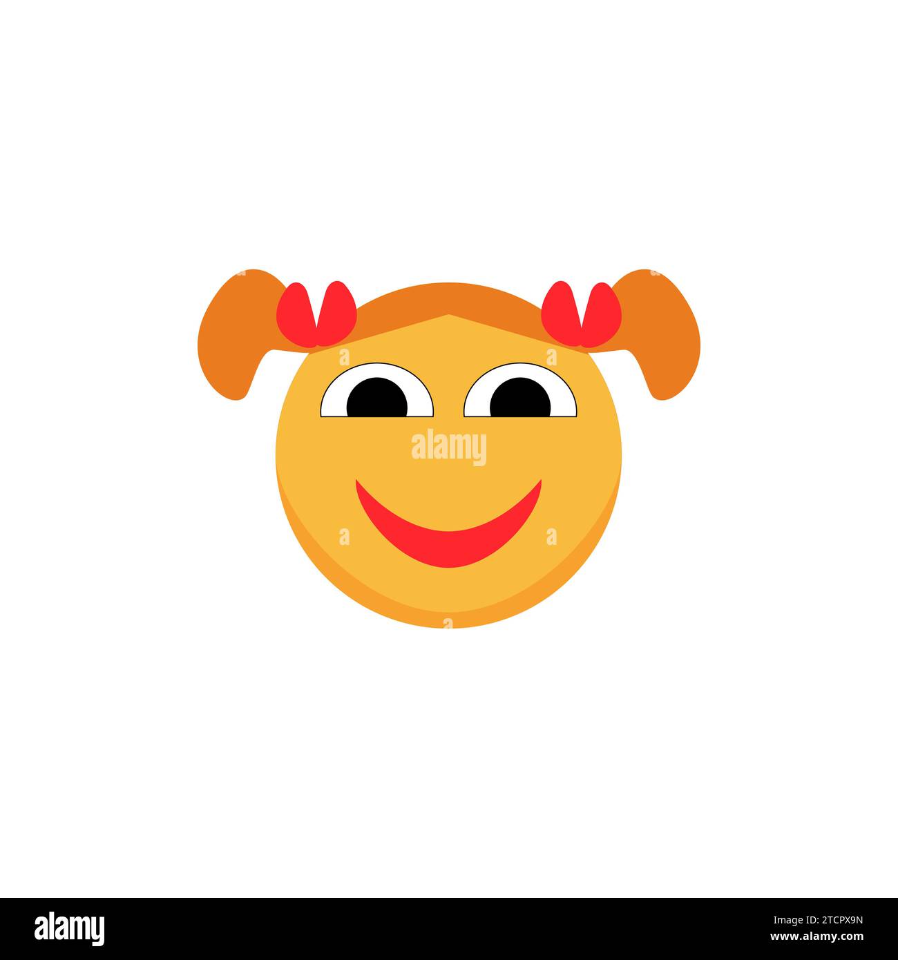 Fröhliches rothaariges Smiley-Mädchen mit Zöpfen. Comic-Emoji. Vektorabbildung Stock Vektor