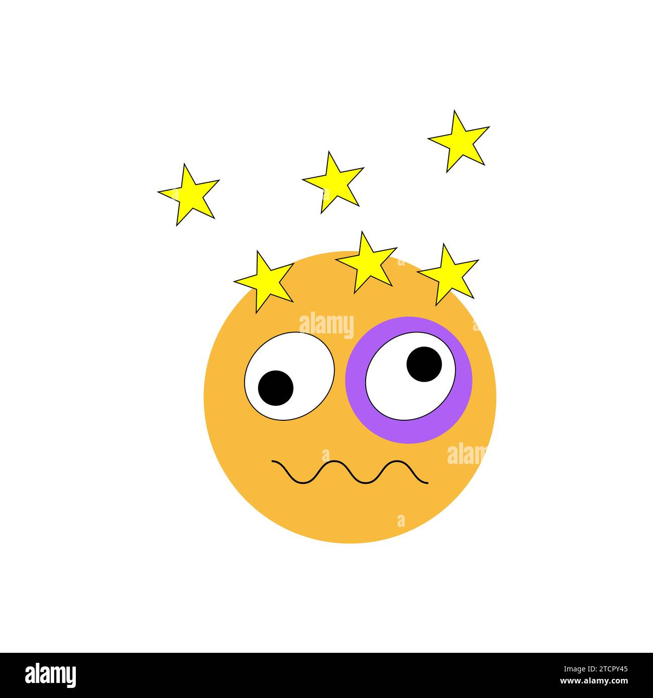 Ein Lächeln mit Sternen und Blutergüssen. Comic-Emoji. Vektorabbildung Stock Vektor