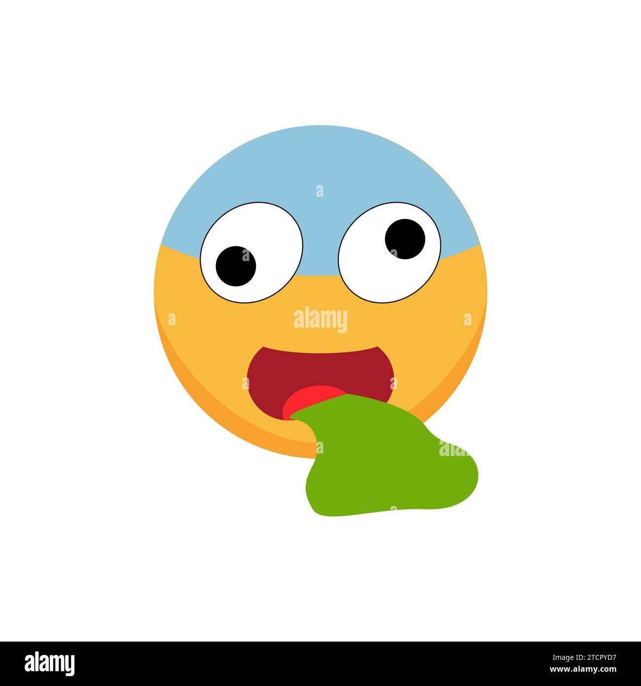 Kopfschmerzen und Übelkeit. Comic-Emoji. Illustration des flachen Vektors. Stock Vektor