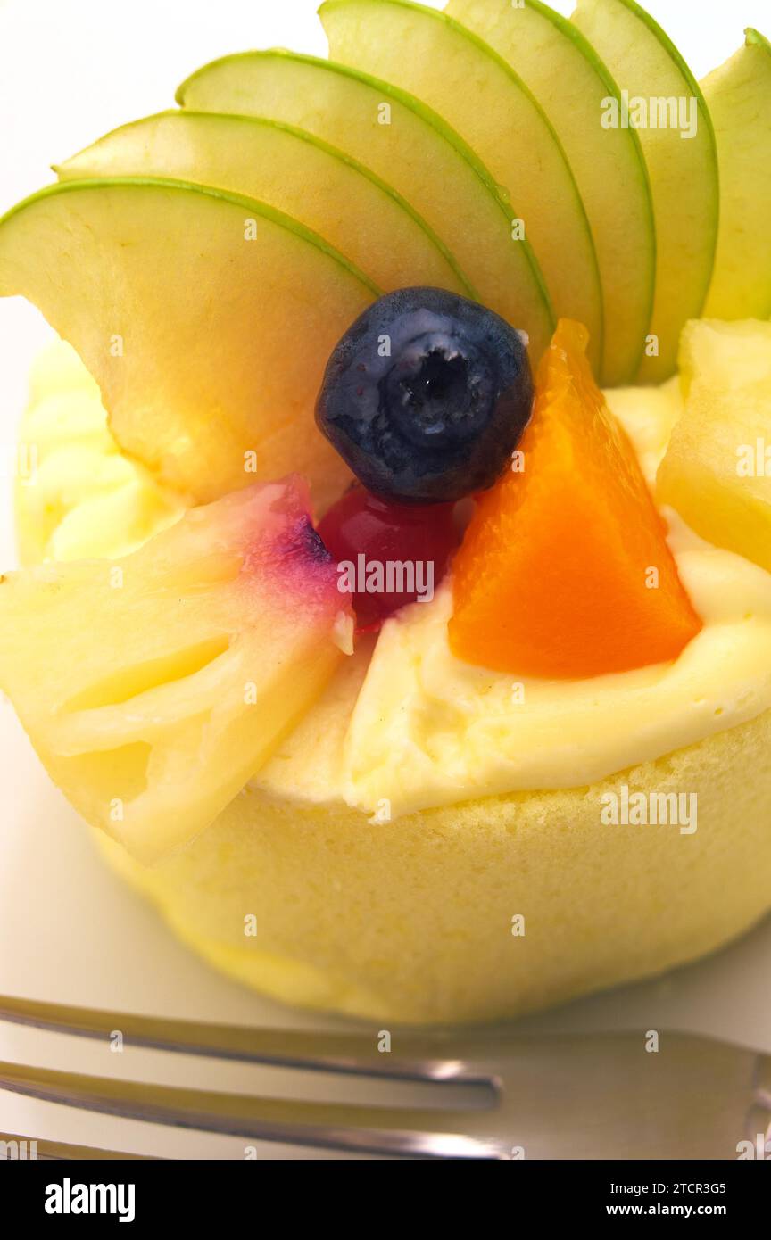 Frischen Beeren Früchte Creme Kuchen Gebäck closeup Stockfoto