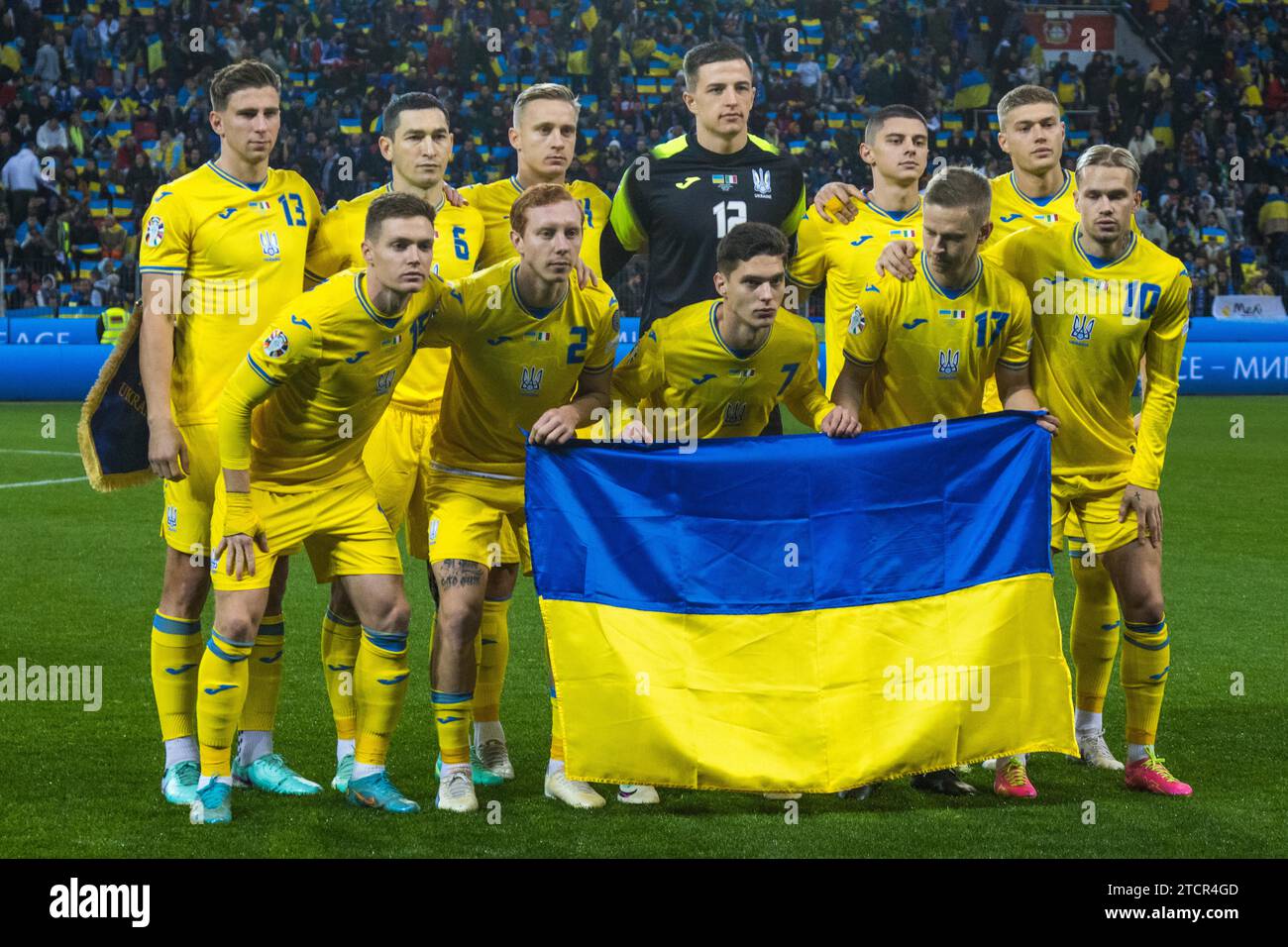 Die ukrainische Nationalmannschaft auf dem Mannschaftsfoto vor dem Spiel, Fußballspiel Stockfoto