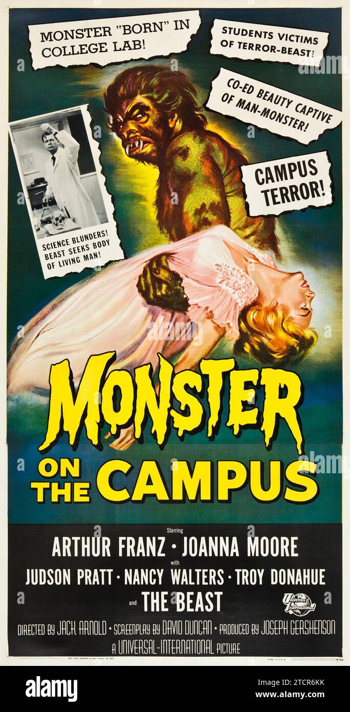 Horrorfilm - Monster on the Campus (Universal International, 1958) - Vintage-Filmplakat aus den 1950er Jahren - Horror - Sci-fi - Monster Stockfoto
