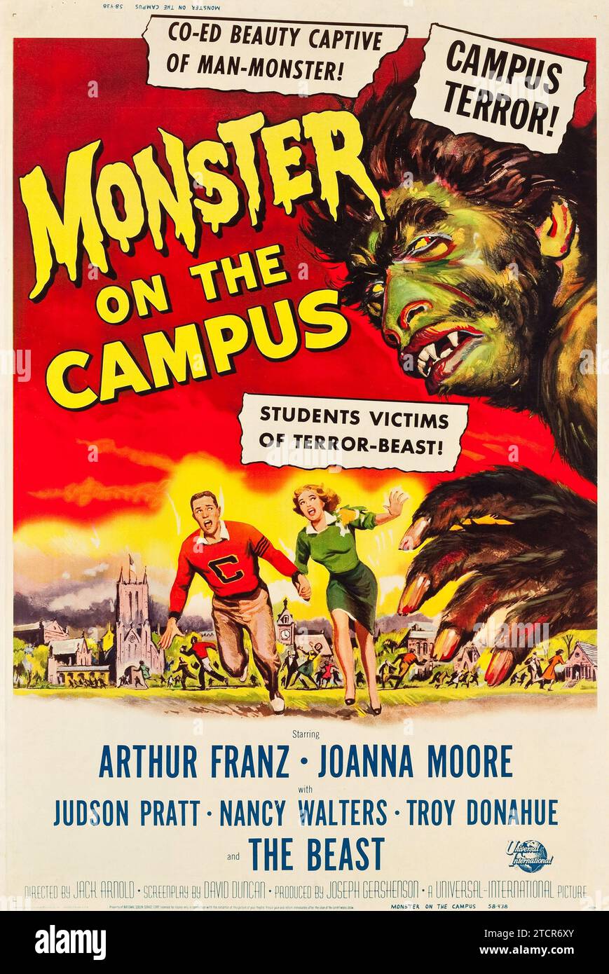 Horrorfilm. Monster on the Campus (Universal International, 1958) - Vintage-Filmplakat aus den 1950er Jahren - Horror - Sci-fi - Monster Stockfoto