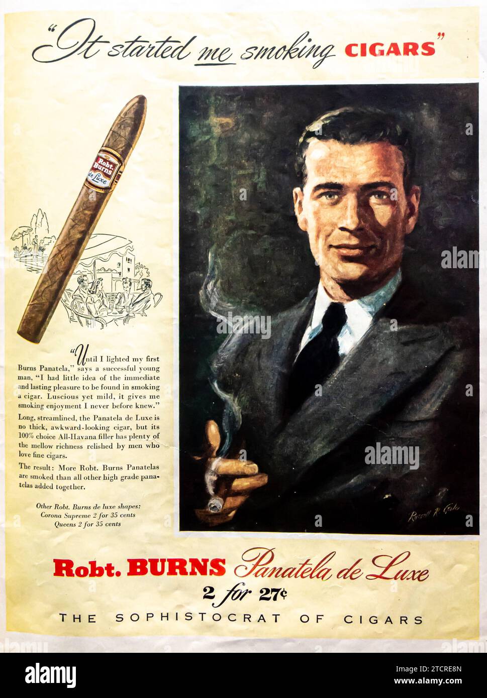 1947 Robt Burns Zigarren Werbung Stockfoto