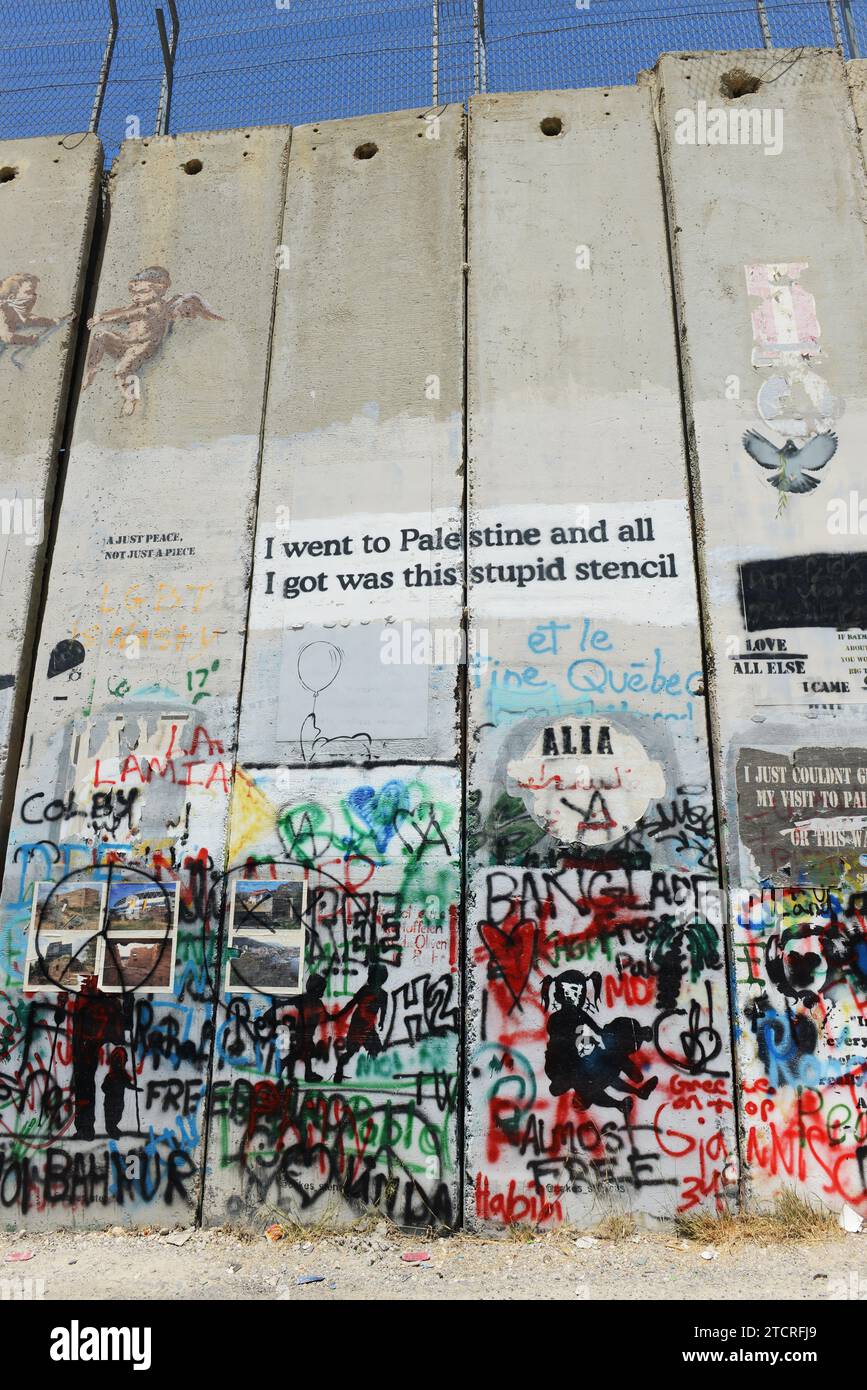 Wandbilder an der israelischen Sicherheitsbarriere in Bethlehem, Palästina. Stockfoto