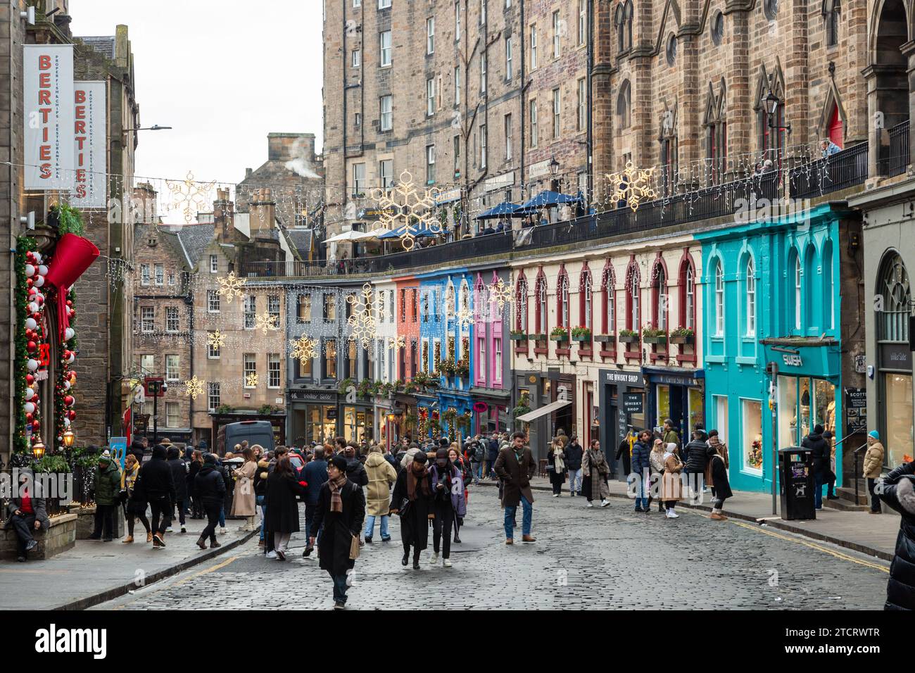 Weihnachtsdekoration in der Victoria Street, Edinburgh Stockfoto