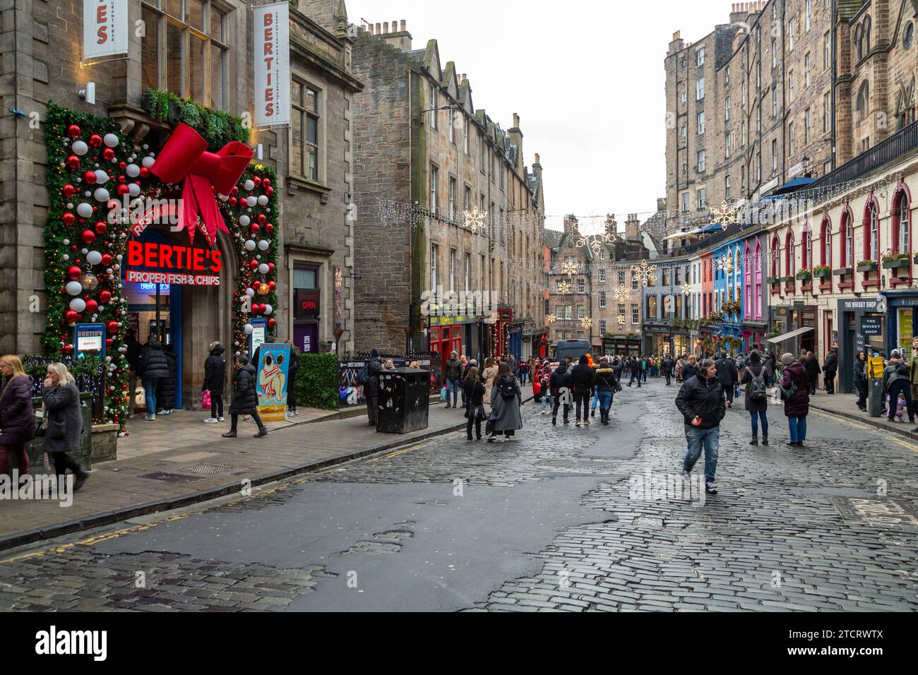 Weihnachtsdekoration in der Victoria Street, Edinburgh Stockfoto