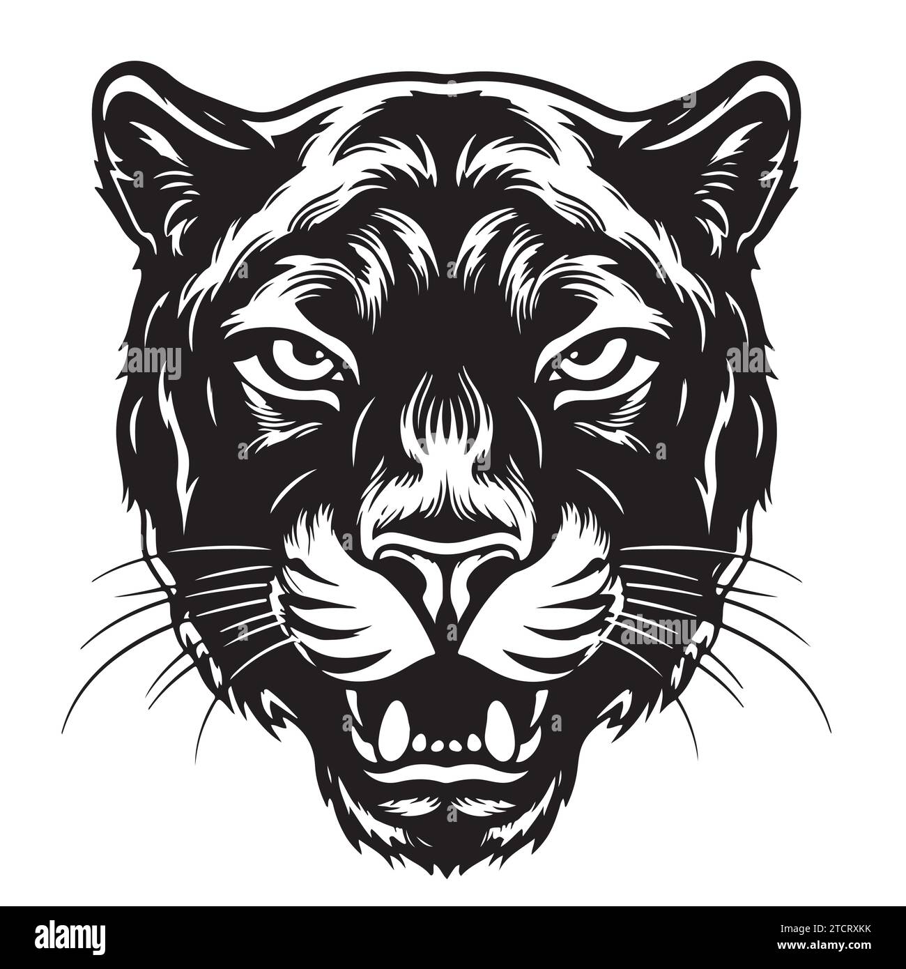 Schwarzer Panther im Porträt, handgezeichnete Zeichnung, wilde Tiere Stock Vektor