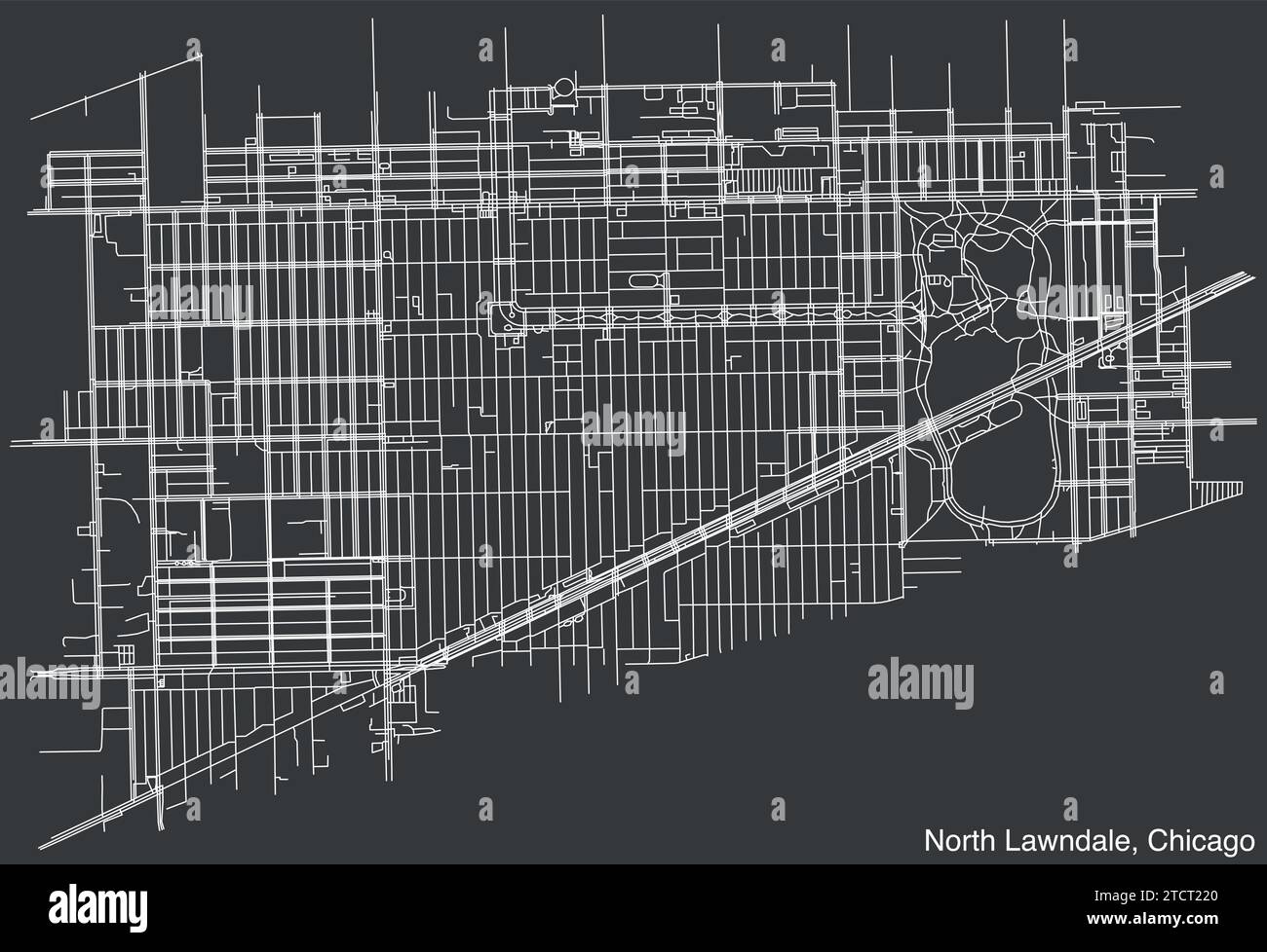 Straßenkarte des NORTH LAWNDALE COMMUNITY AREA, CHICAGO Stock Vektor