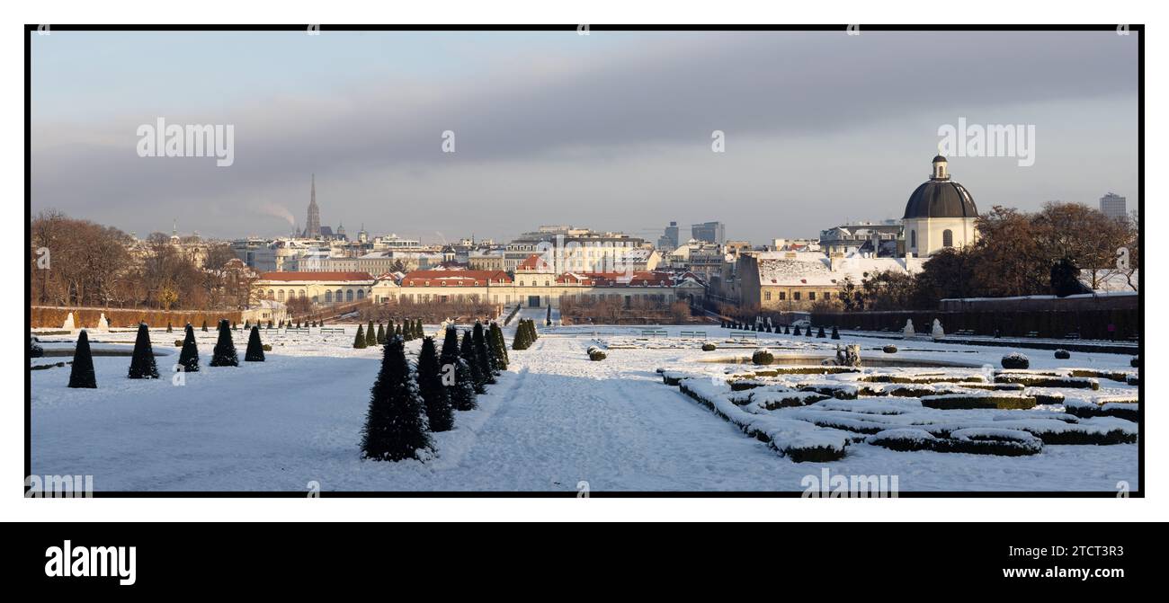 Schloss Belvedere im Dezember Schnee, Österreich Stockfoto