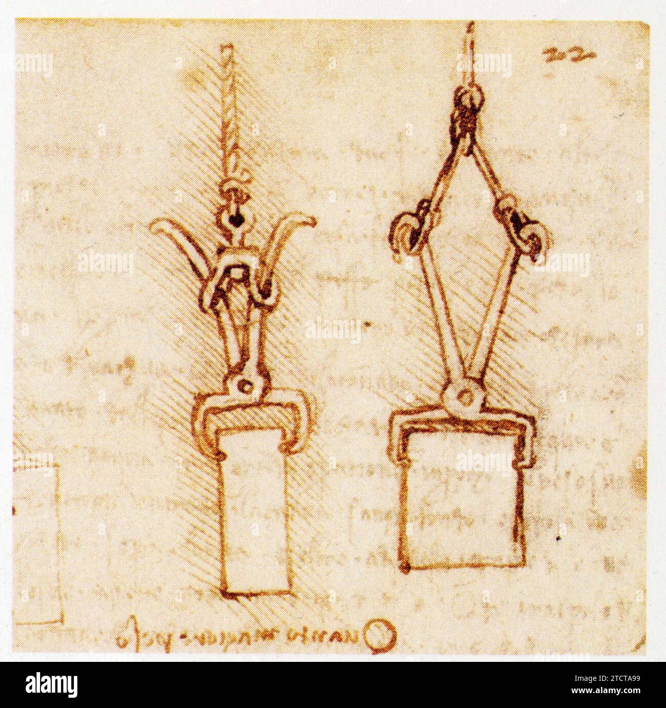 Leonardo da Vinci.1452-1519.Pince de levage de sécurité à réouverture automatique. Stockfoto