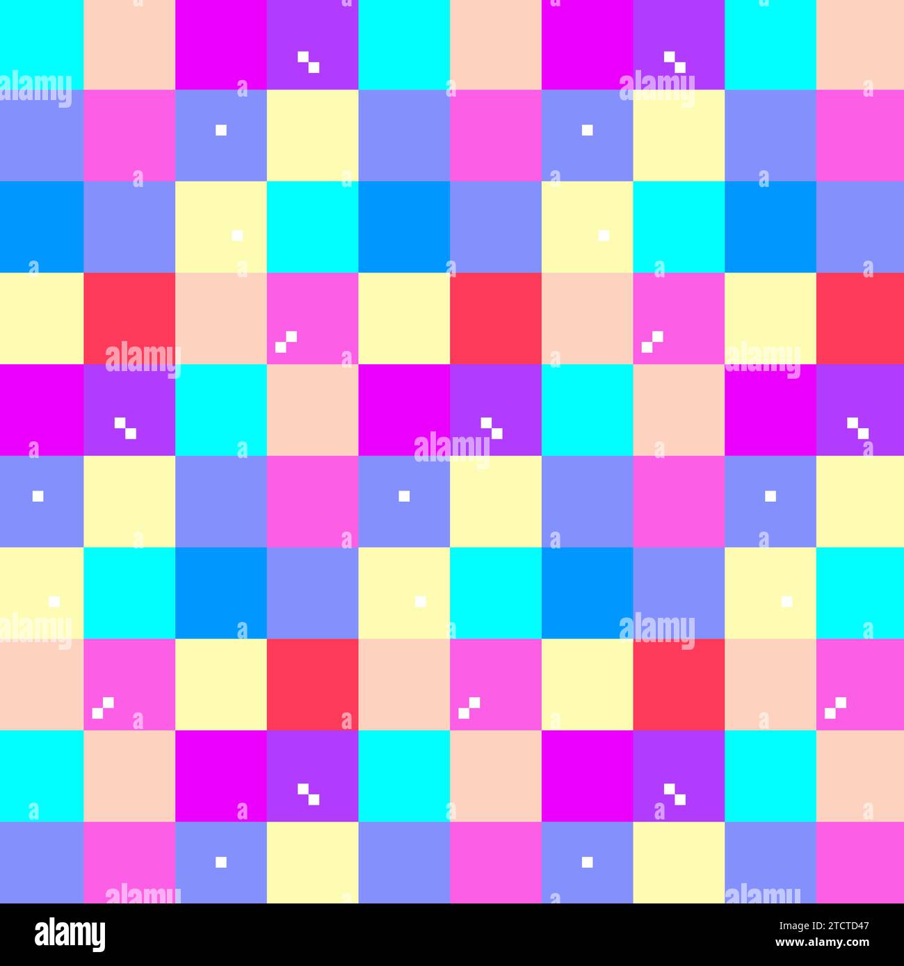 Trendiges nahtloses Vektor-Muster mit Punktpixel Art y2k Stil Vintage Retro Videospiel. Technischer abstrakter Hintergrund mit zufälligen Farbpixel. Vektor-Chaoti Stock Vektor