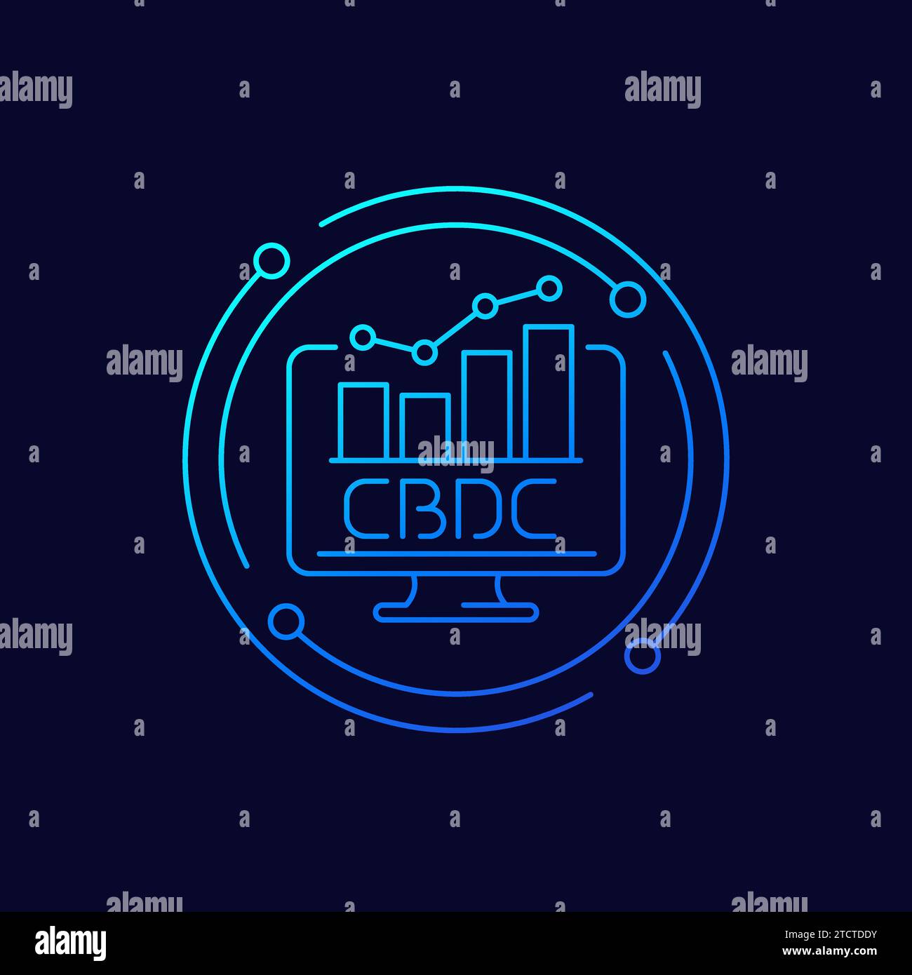 CBDC-Symbol mit Diagramm, lineares Design Stock Vektor