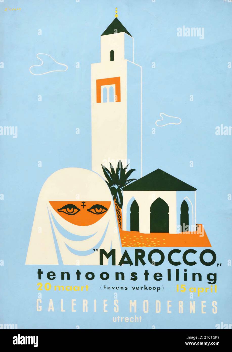 Vintage-Poster - Marokko Nordafrika Ausstellungsverkauf Galeries Modernes, Utrecht Stockfoto