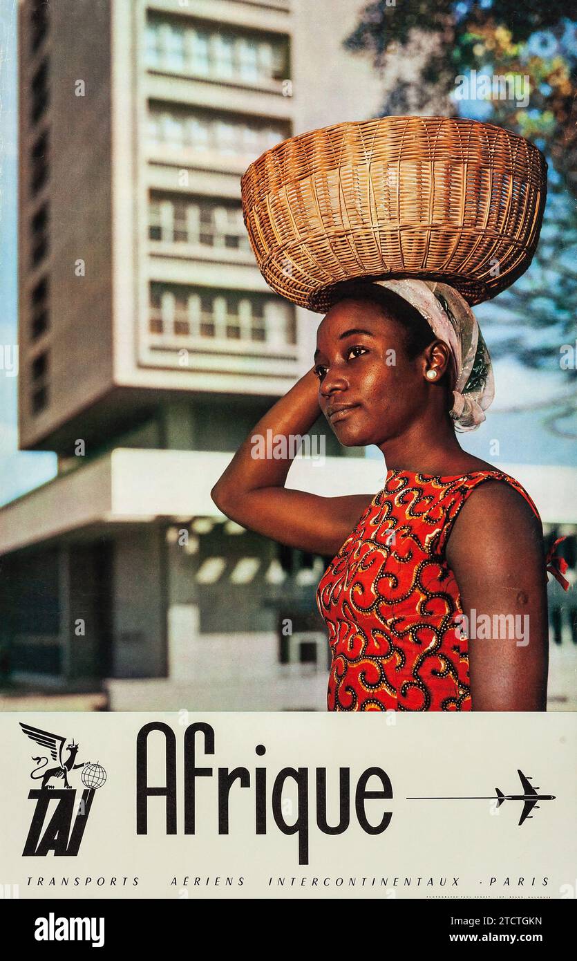 Afrique - Transport Aeriens Intercontinetaux (TAI, 1960er Jahre). Reiseposter für Afrika Stockfoto