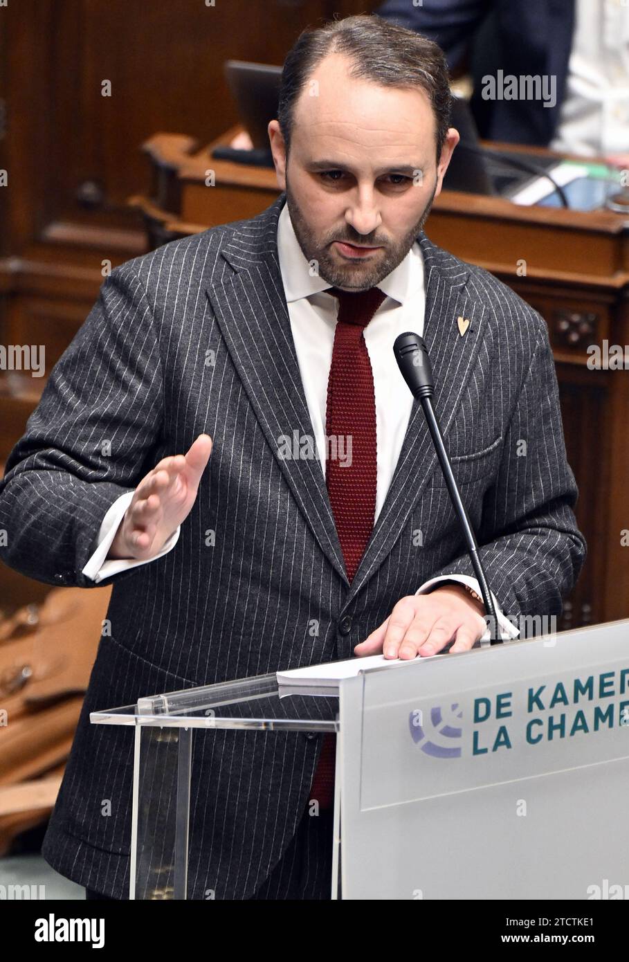 Brüssel, Belgien Dezember 2023. Michael Freilich von N-VA im Rahmen einer Plenartagung der Kammer im Bundesparlament in Brüssel am Donnerstag, den 14. Dezember 2023. BELGA PHOTO ERIC LALMAND Credit: Belga News Agency/Alamy Live News Stockfoto