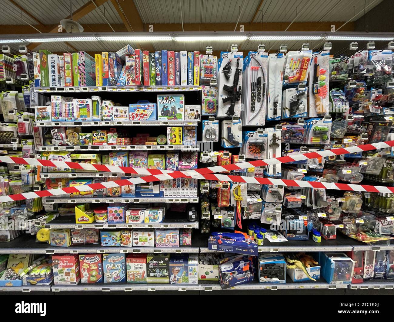 Supermarktabschnitt während der covid-21-Pandemie geschlossen, Paris, Frankreich Stockfoto