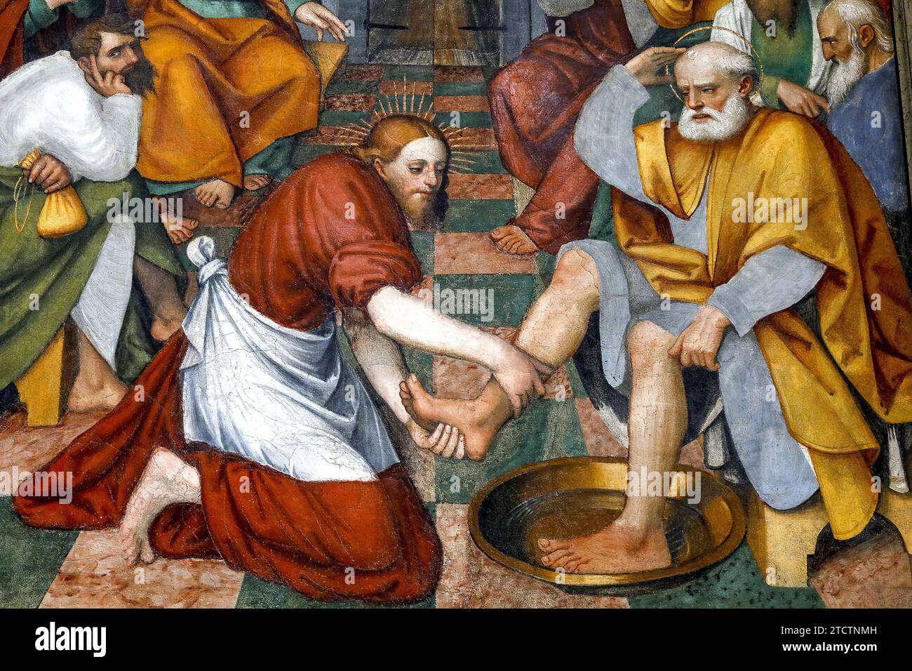 Kunstmuseum, Budapest, Ungarn. Paolo catalina, Christus, der die Füße der Apostel wäscht, ca. 1535-40, freistehendes Fresko (Detail) Stockfoto