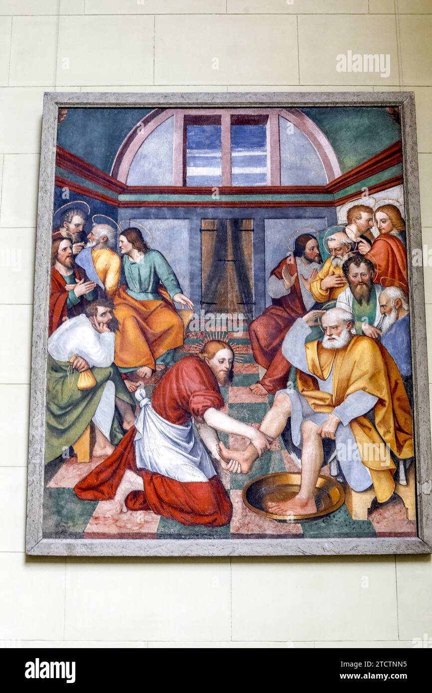 Kunstmuseum, Budapest, Ungarn. Paolo catalina, Christus, der die Füße der Apostel wäscht, ca. 1535-40, freistehendes Fresko Stockfoto