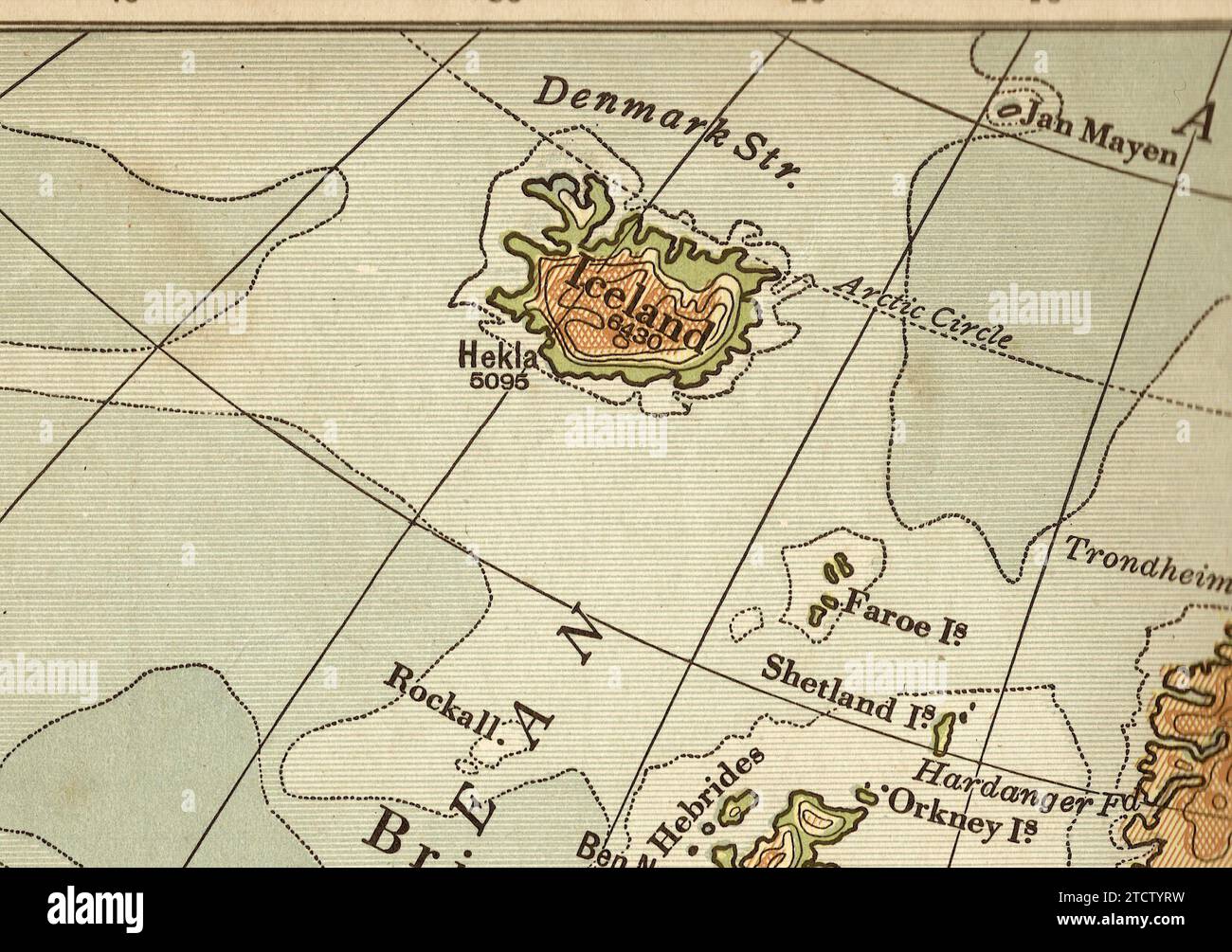 Eine alte/antike geographische Karte in Sepia von Island. Stockfoto