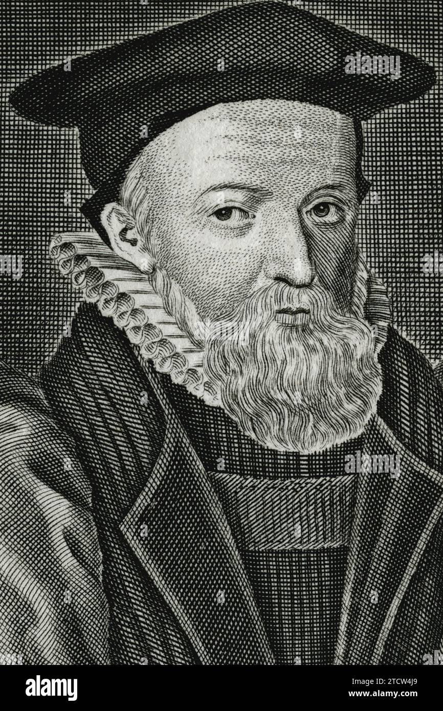 Dr. George Abbot (1562–1633), 1611 zum Erzbischof von Canterbury geweiht und einer der benannten Übersetzer der „King James“-Bibel von 1611 ins Englische. Detail des Stiches von Michael Van der Gucht (1660-1725). Stockfoto
