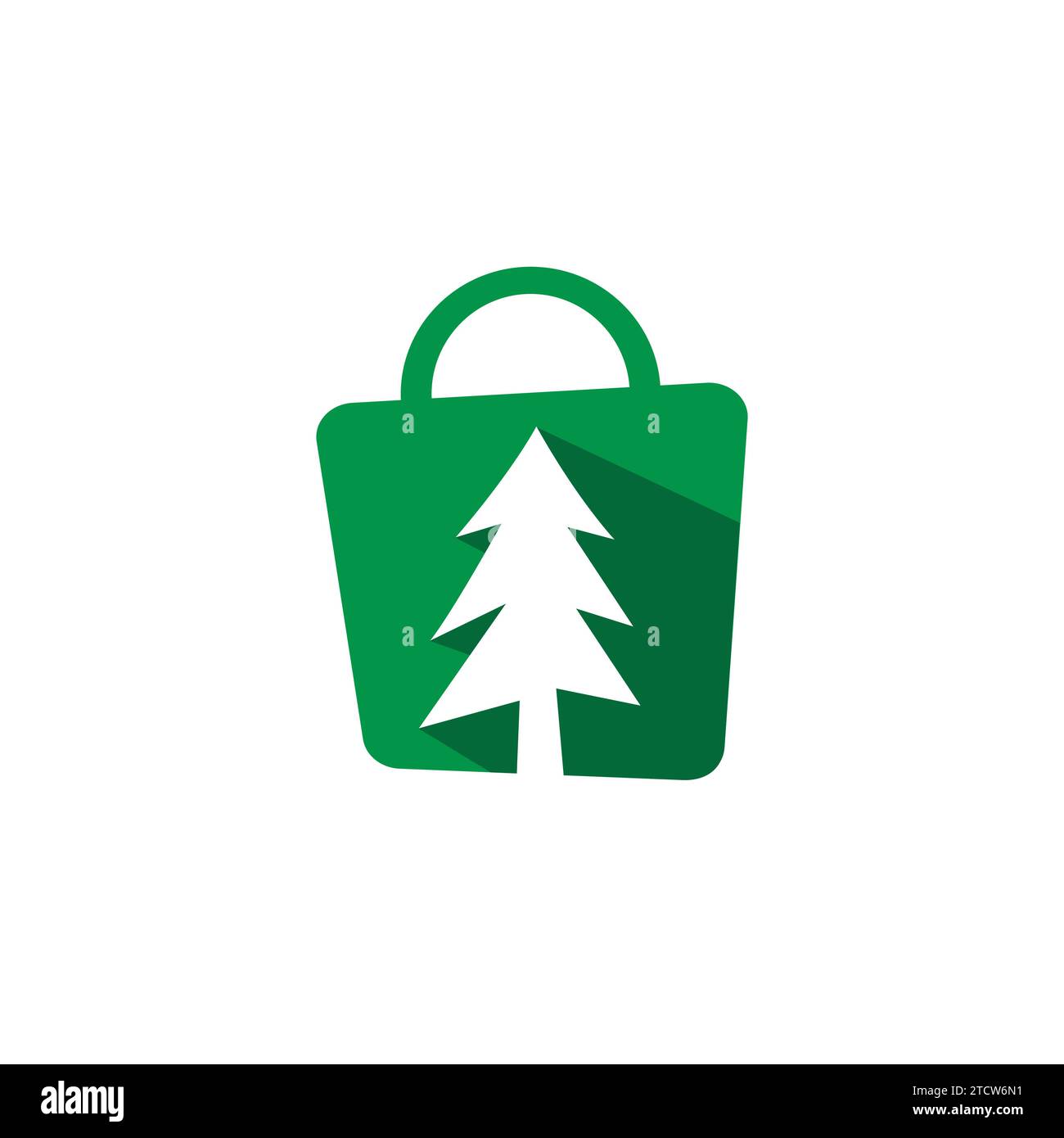 Grüne Kiefer mit Einkaufstasche Logo Vektor Symbol Illustration Design Stock Vektor