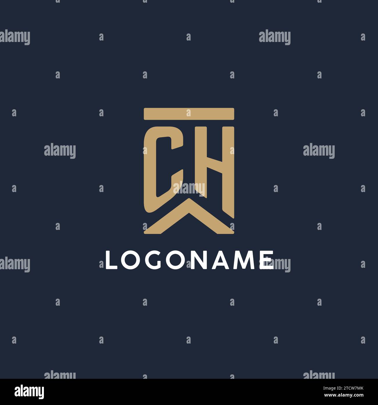 CH Initial Monogramm-Logo im rechteckigen Stil mit geschwungenen Seitentideen Stock Vektor