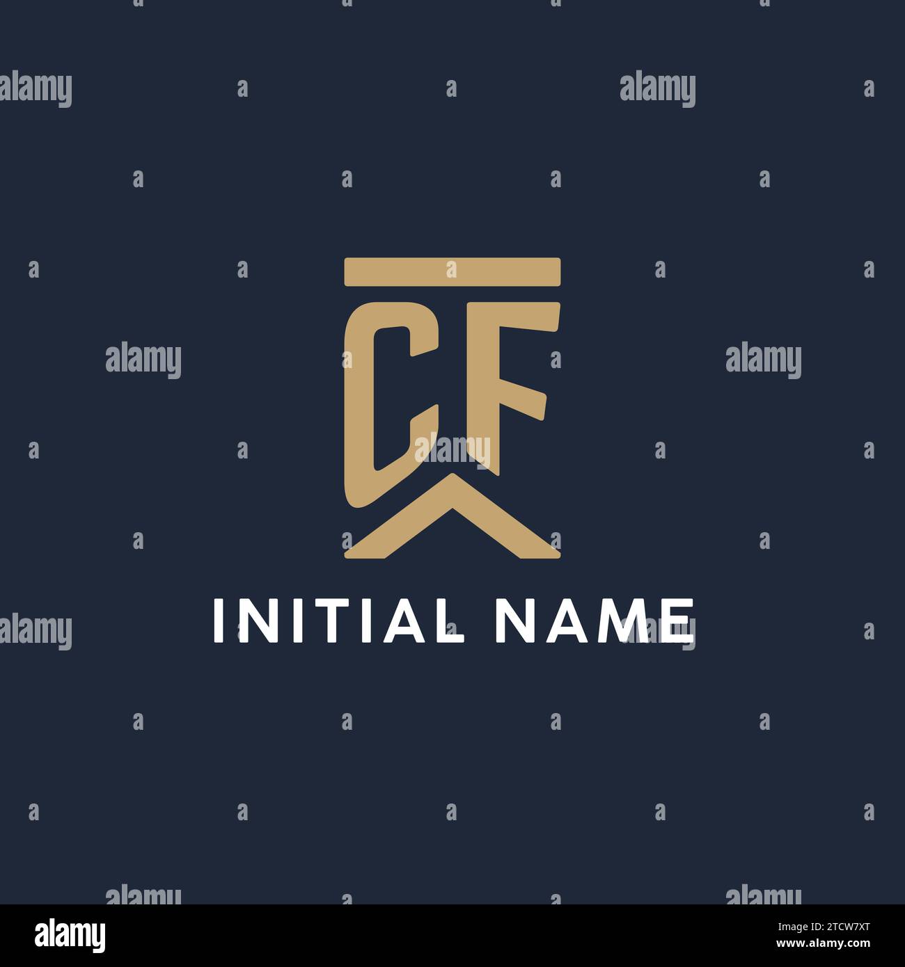 CF Initial Monogramm-Logo im rechteckigen Stil mit geschwungenen Seitentexten Stock Vektor