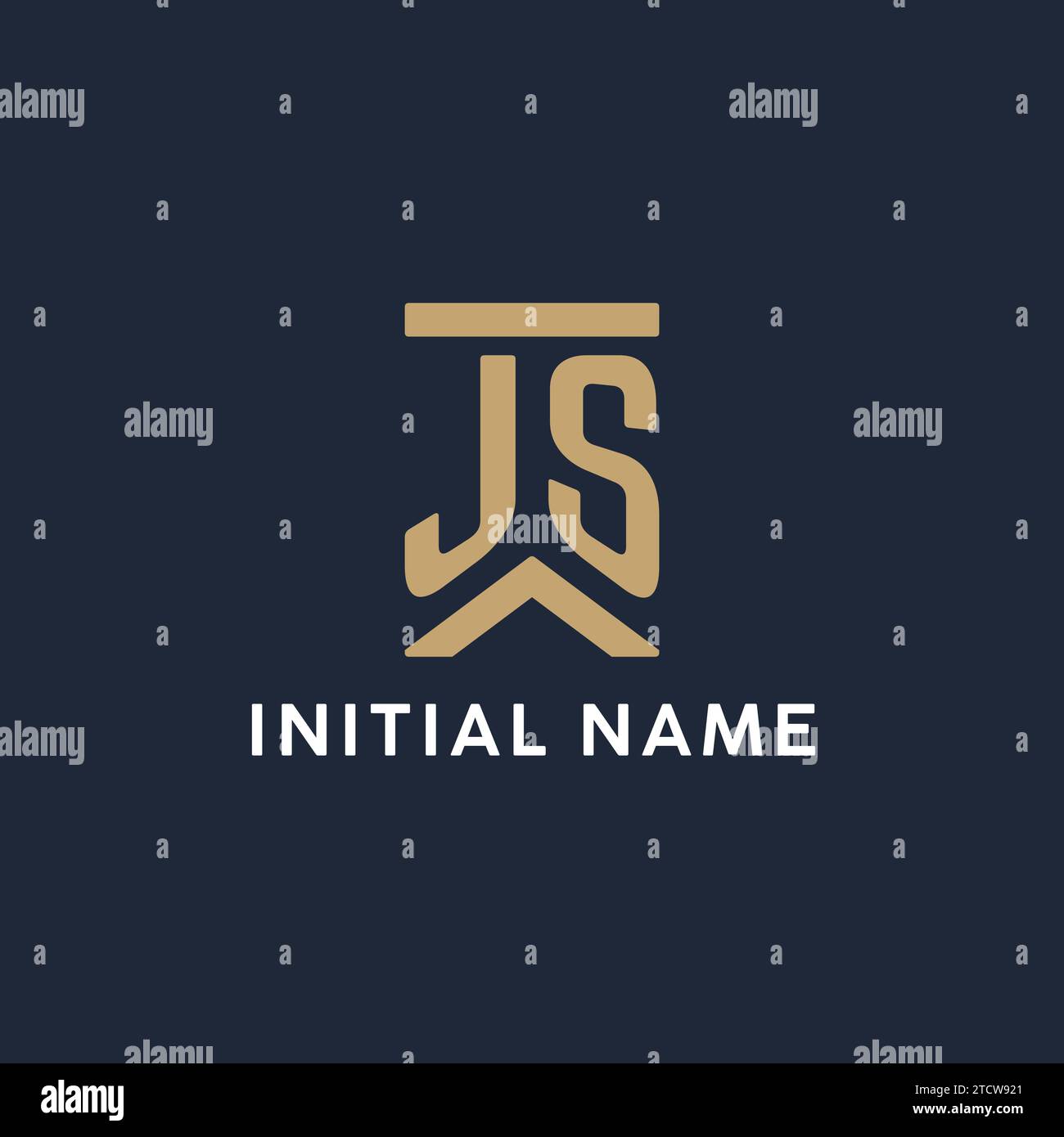 JS Initial Monogramm-Logo im rechteckigen Stil mit geschwungenen Seitentexten Stock Vektor