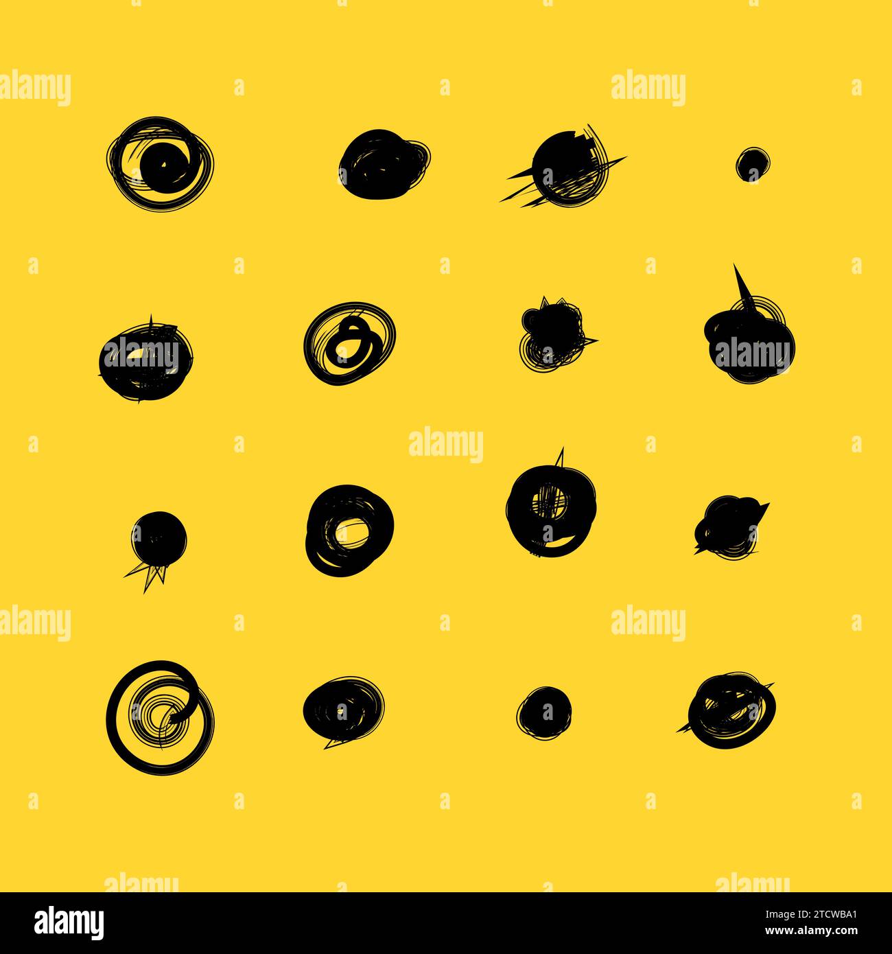 Satz handgezeichneter Kritzelkreise im Grunge-Stil. Vektordarstellung für Kugelzapfen. Transparenter Hintergrund. Kritzelkritzel und Punkt. Stock Vektor