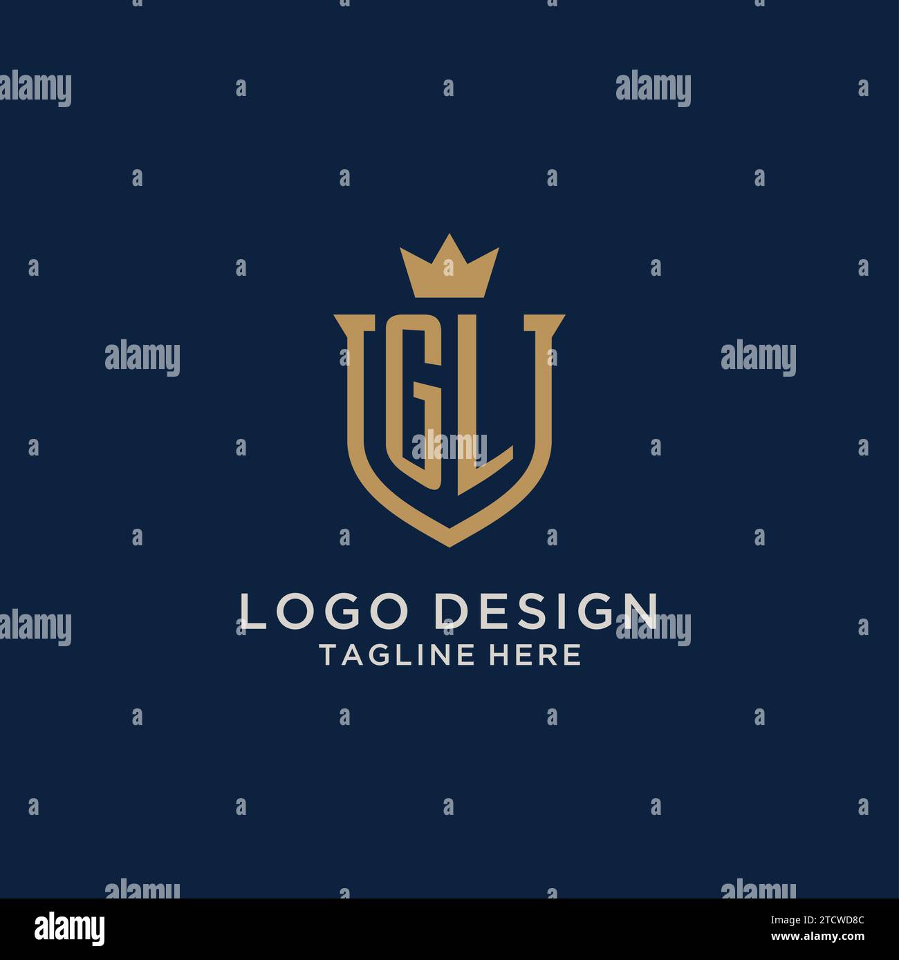Vektorgrafik des GL-Initial Shield Kronenlogos Stock Vektor