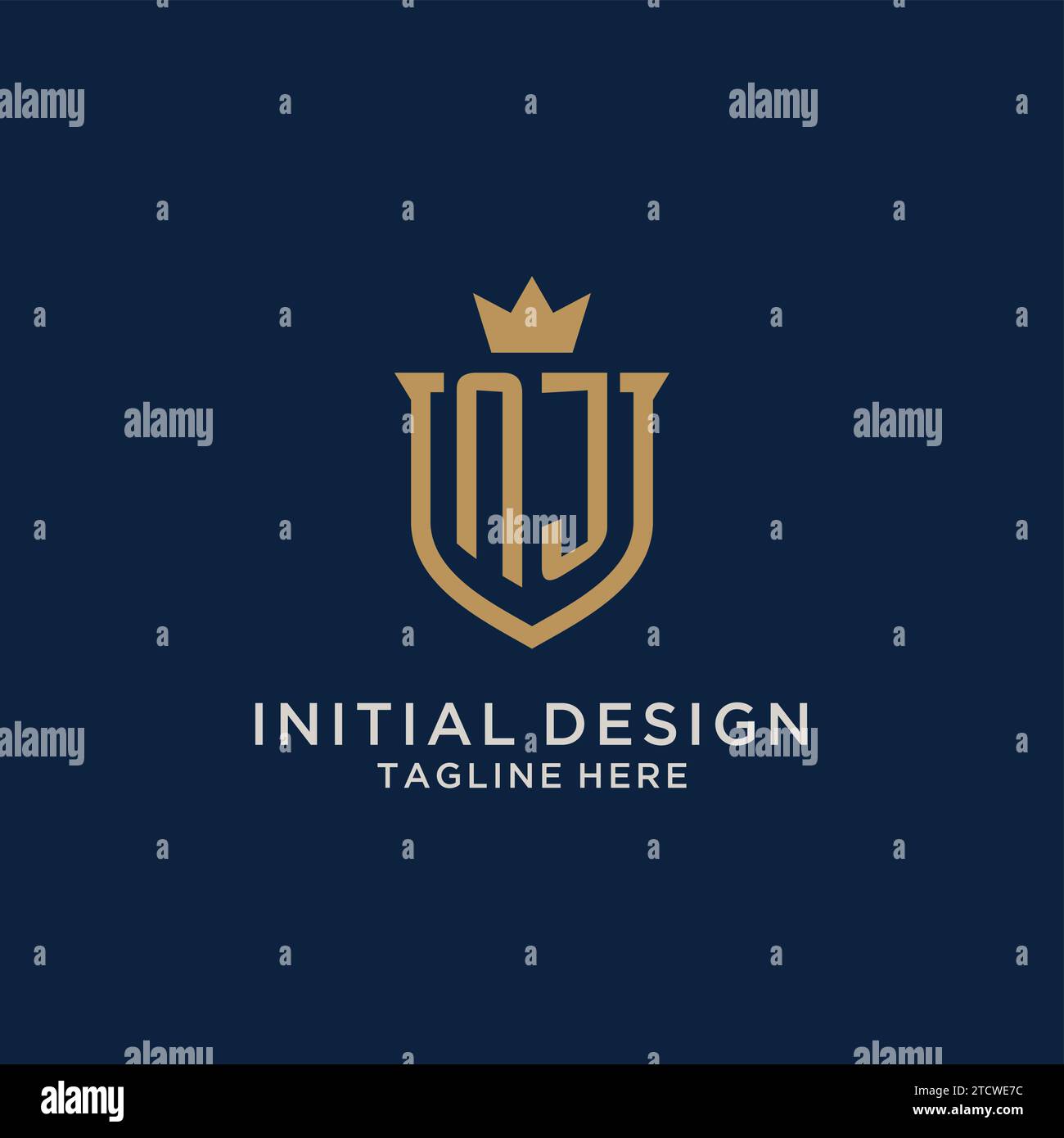 NJ Initial Shield Krone Logo Vektorgrafik Stock Vektor