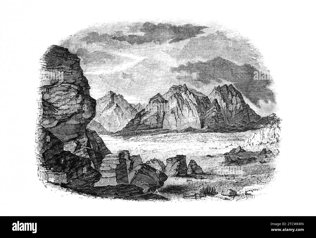 Illustration der Wildnis der Sünde in der antiken Bibel des 19. Jahrhunderts Stockfoto
