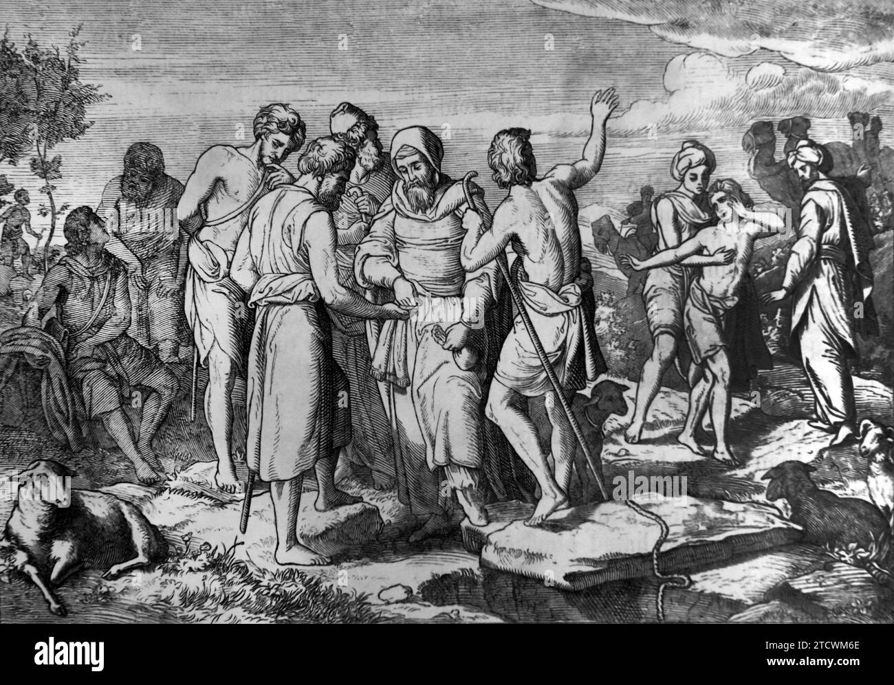 Joseph wurde von seinen Brüdern an die Ismeeliten (Genesis) aus der Antiken Bibel verkauft Stockfoto