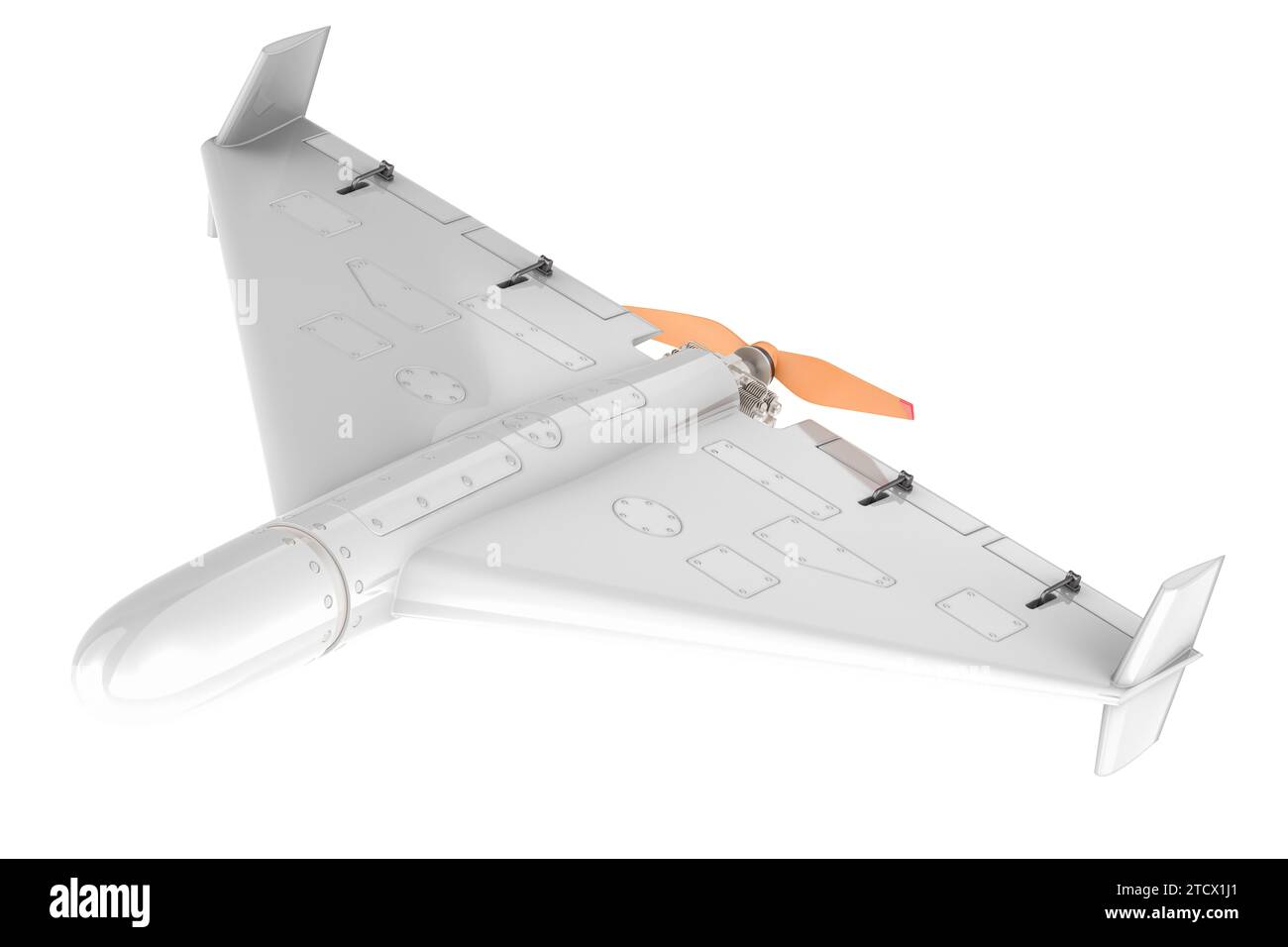 Kamikaze Drohne, Militär. 3D-Rendering isoliert auf weißem Hintergrund Stockfoto