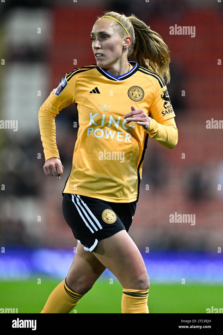 Leigh, Großbritannien. Dezember 2023. Janice Cayman 11# vom Leicester City Women Football Club, während des FA Women's League Cup Gruppe B Matches Manchester United Women vs Leicester Women im Leigh Sports Village, Leigh, Großbritannien, 14. Dezember 2023 (Foto: Cody Froggatt/News Images) in Leigh, Großbritannien am 14. Dezember 2023. (Foto: Cody Froggatt/News Images/SIPA USA) Credit: SIPA USA/Alamy Live News Stockfoto