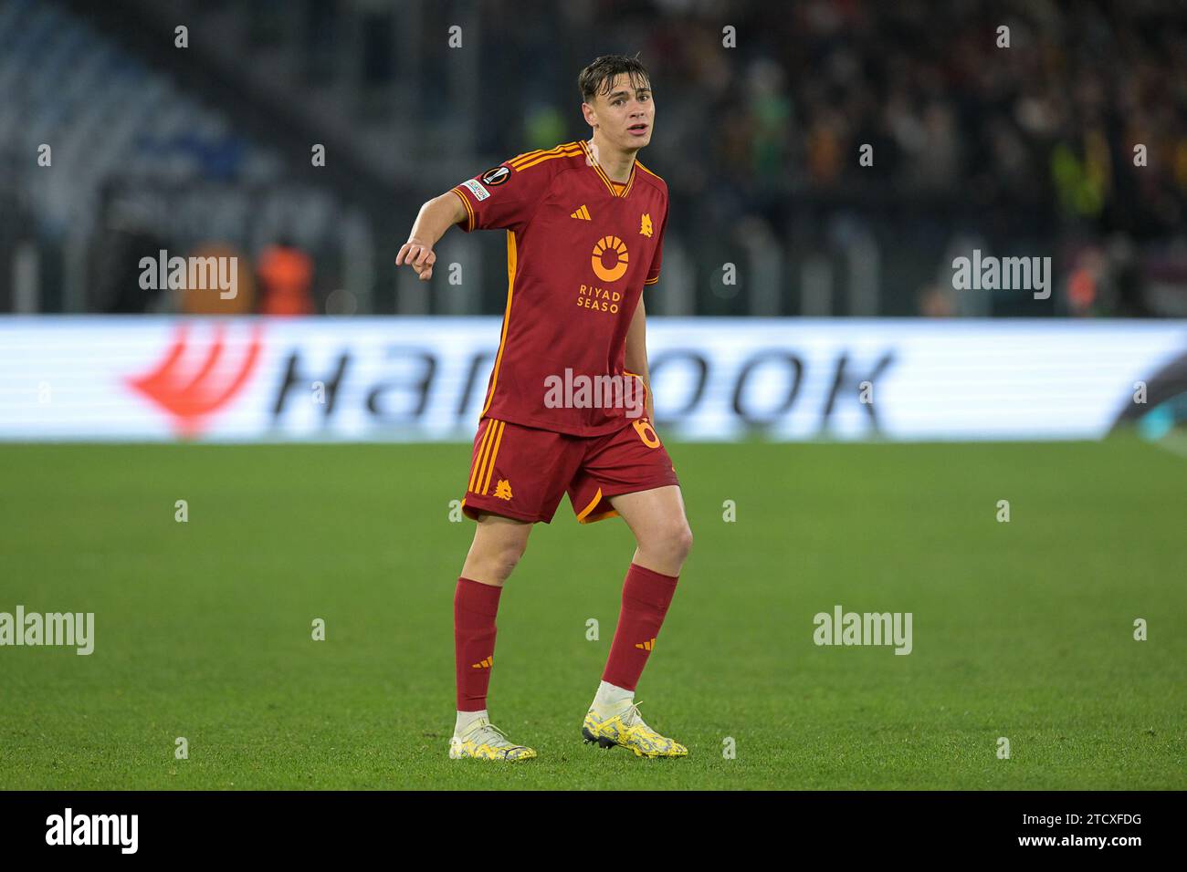 14. Dezember 2023, Stadio Olimpico, Roma, Italien; UEFA Europa League Football; Roma gegen Sheriff; Niccolo Pisilli von AS Roma Stockfoto