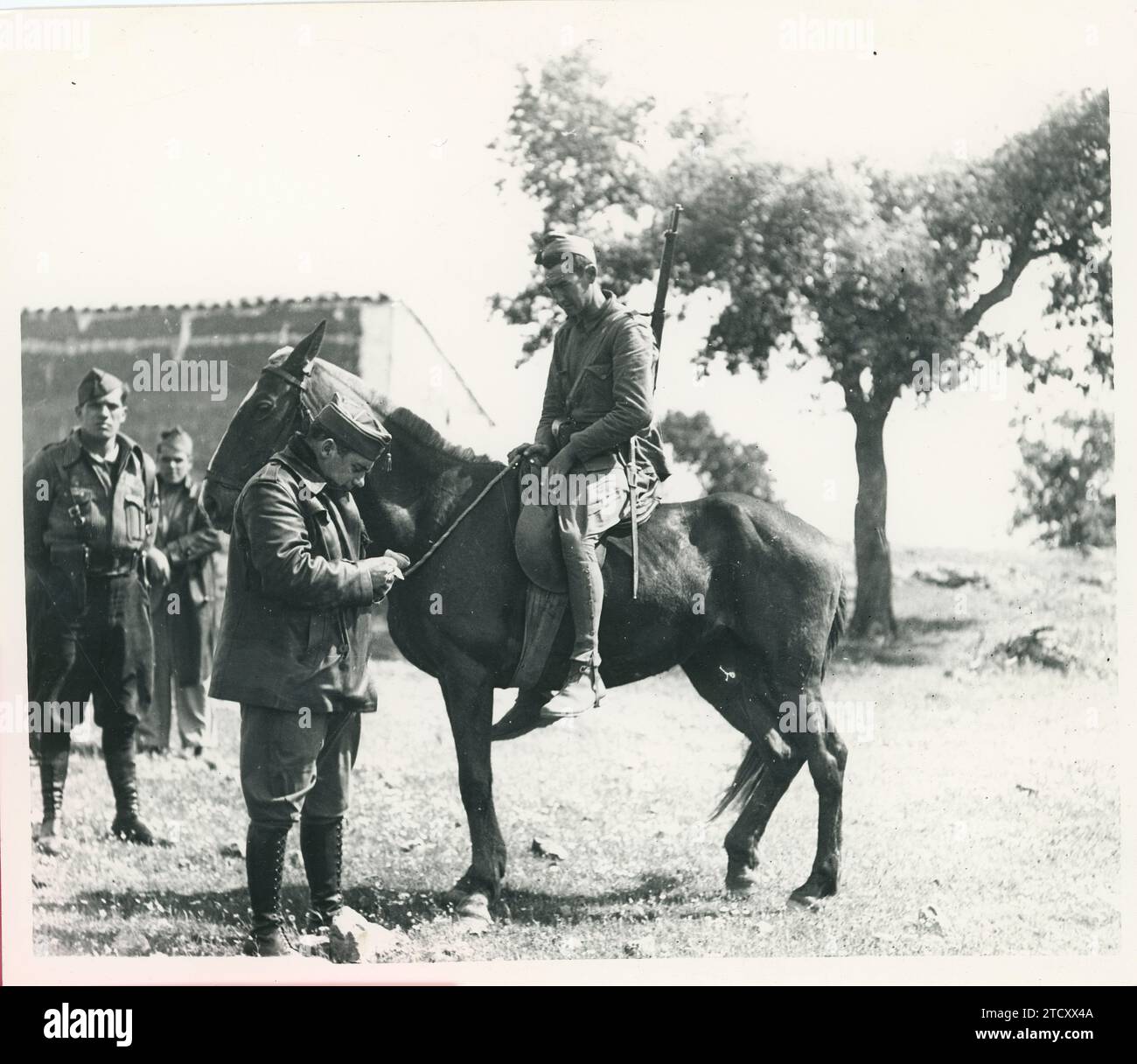 April 1937. Spanischer Bürgerkrieg, ein Chef der Nationalarmee gibt Befehle. Quelle: Album / Archivo ABC / Serrano Stockfoto