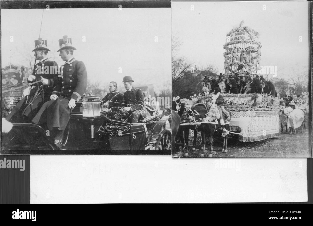 02/24/1906. Ein paar Fotos, die zum einen seine Majestät König Alfonso zeigen und zum anderen den ersten Preis im Float-Wettbewerb. Quelle: Album / Archivo ABC / Francisco Goñi Stockfoto