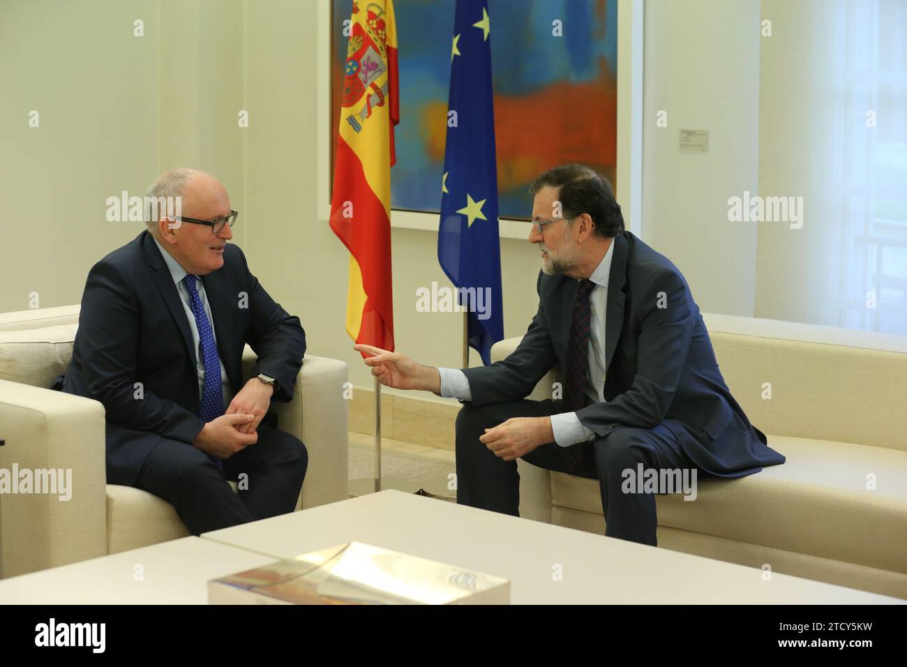 Madrid, 03/31/2017. Treffen am Moncloa Palace zwischen Mariano Rajoy und Frans Timmermans. Foto: Jaime García ARCHDC. Quelle: Album / Archivo ABC / Jaime García Stockfoto