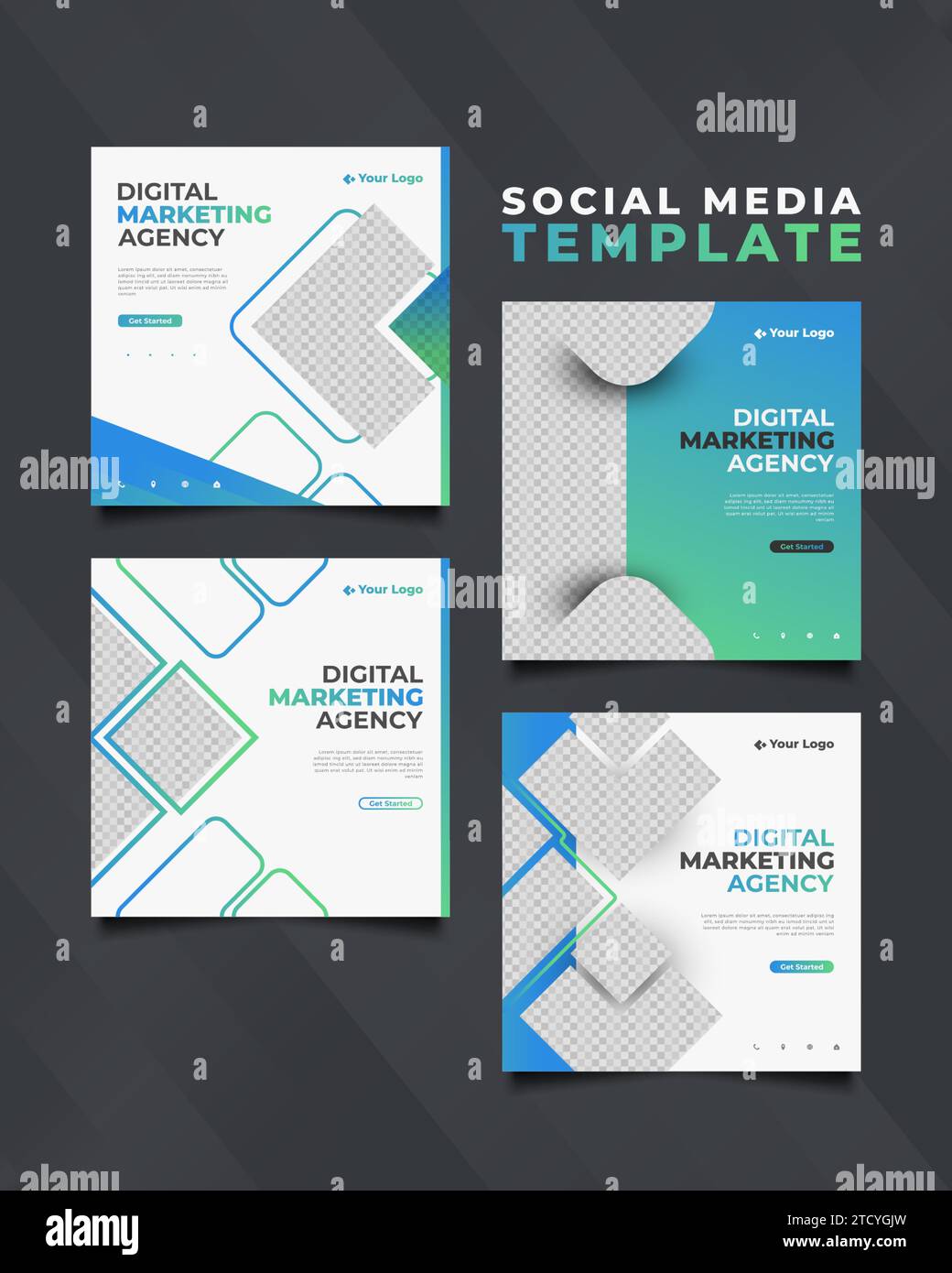 Digitale Marketingagentur Social Media Postvorlage in modernem und dynamischem Konzept. Sammlung von Social-Media-Vorlagen für Unternehmen Stock Vektor