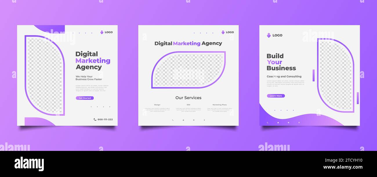 Digitale Marketingagentur Social Media Postvorlage in modernem und dynamischem Konzept. Sammlung von Social-Media-Vorlagen für Unternehmen Stock Vektor